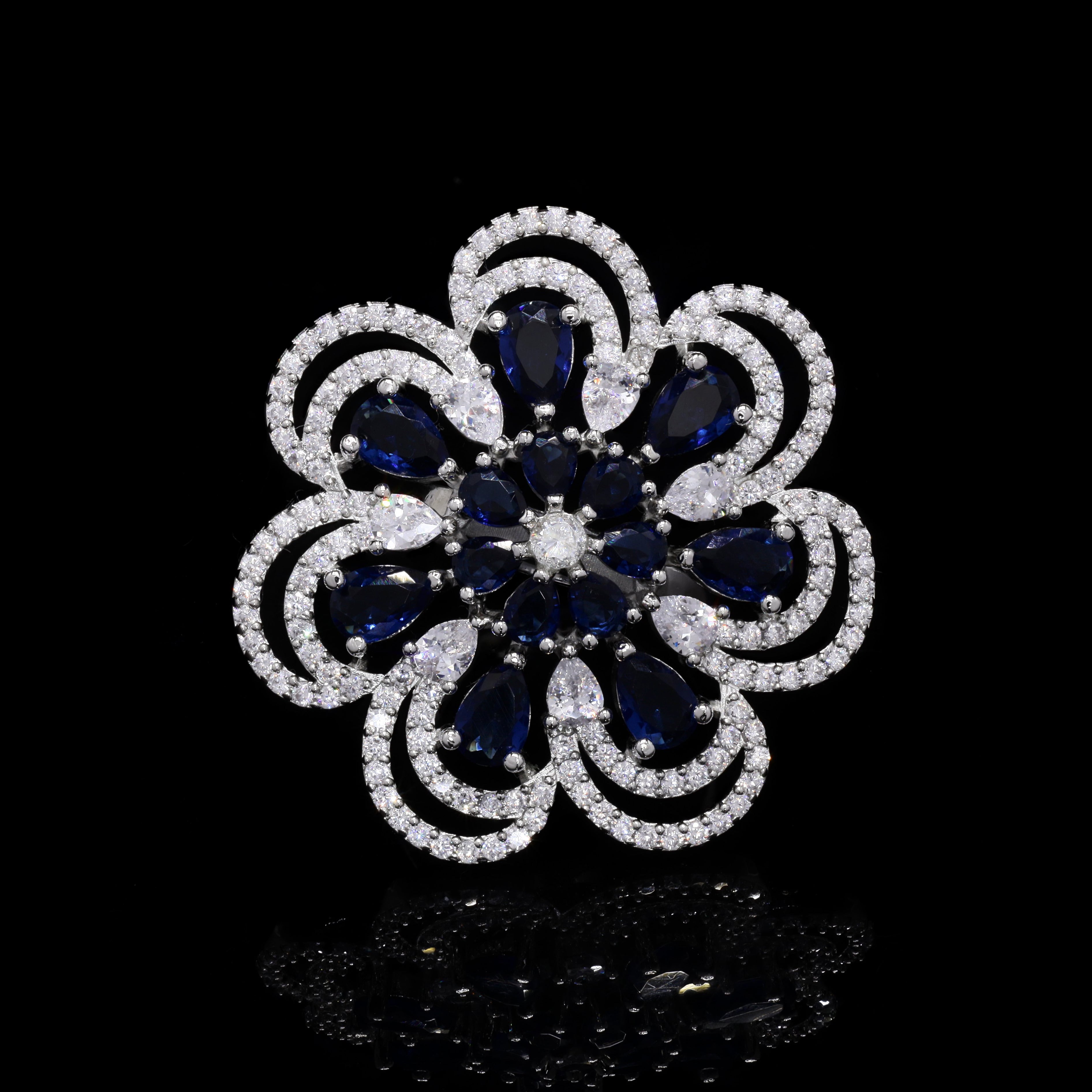 Midnight Bloom Silver Ring