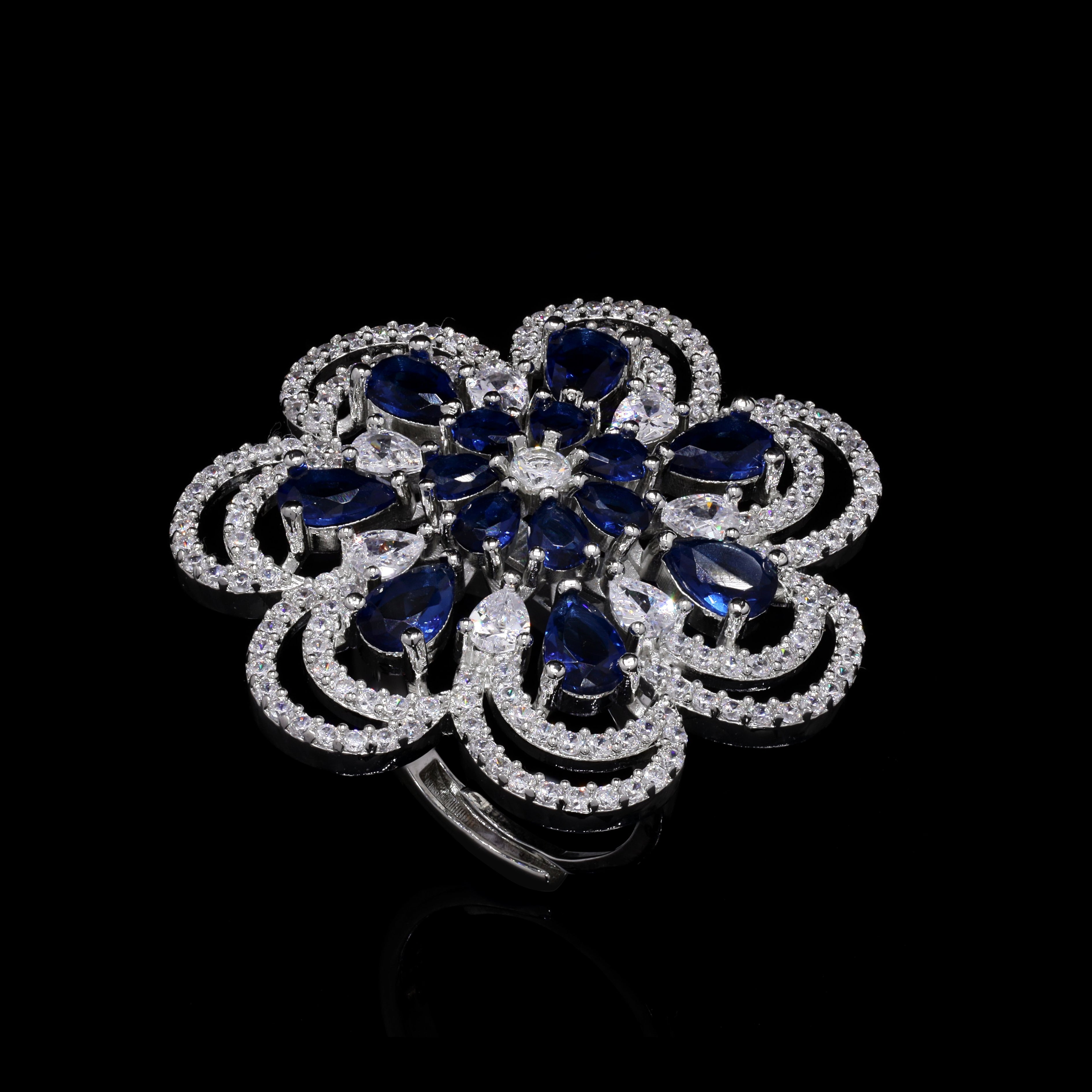 Midnight Bloom Silver Ring