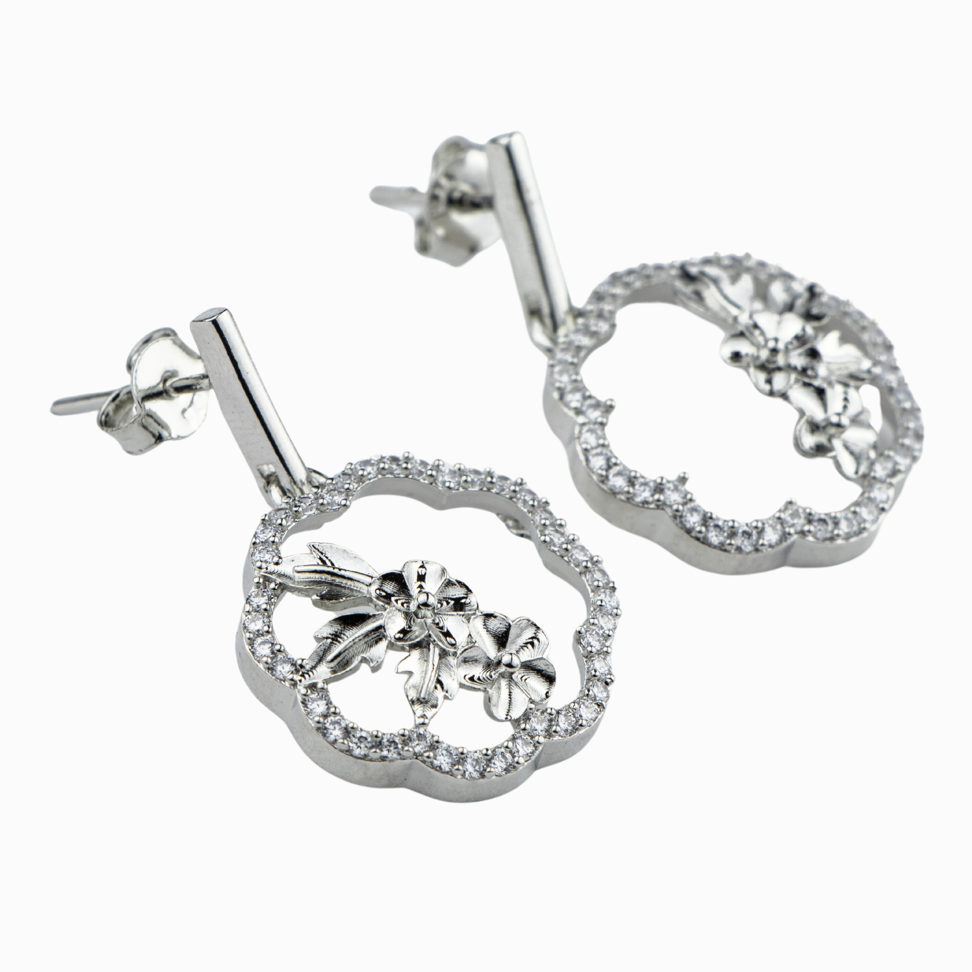 Flower Hoop Silver Earrings