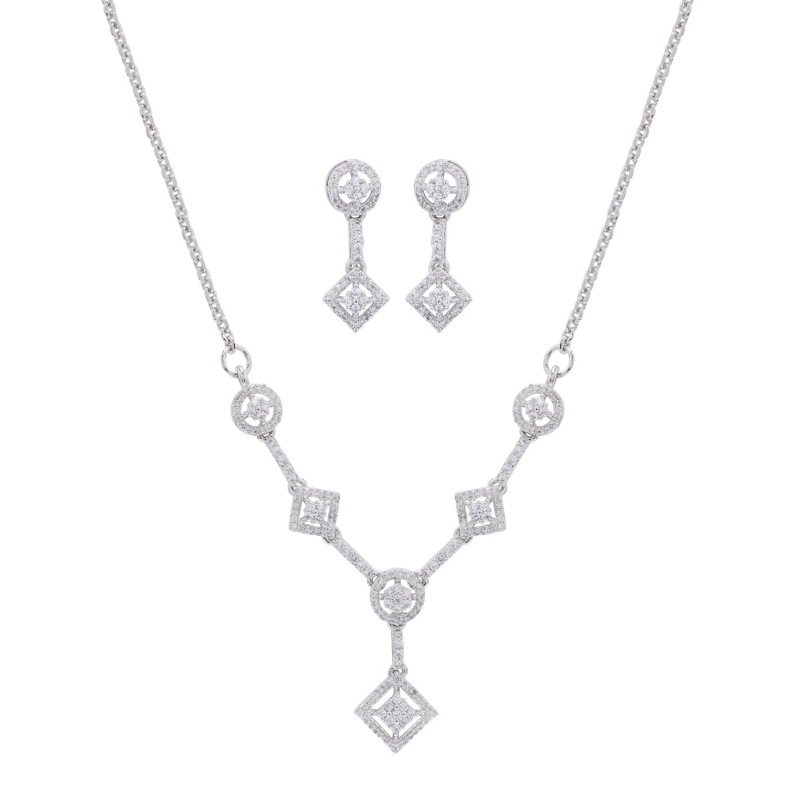 Geo Charm Silver Necklace Set