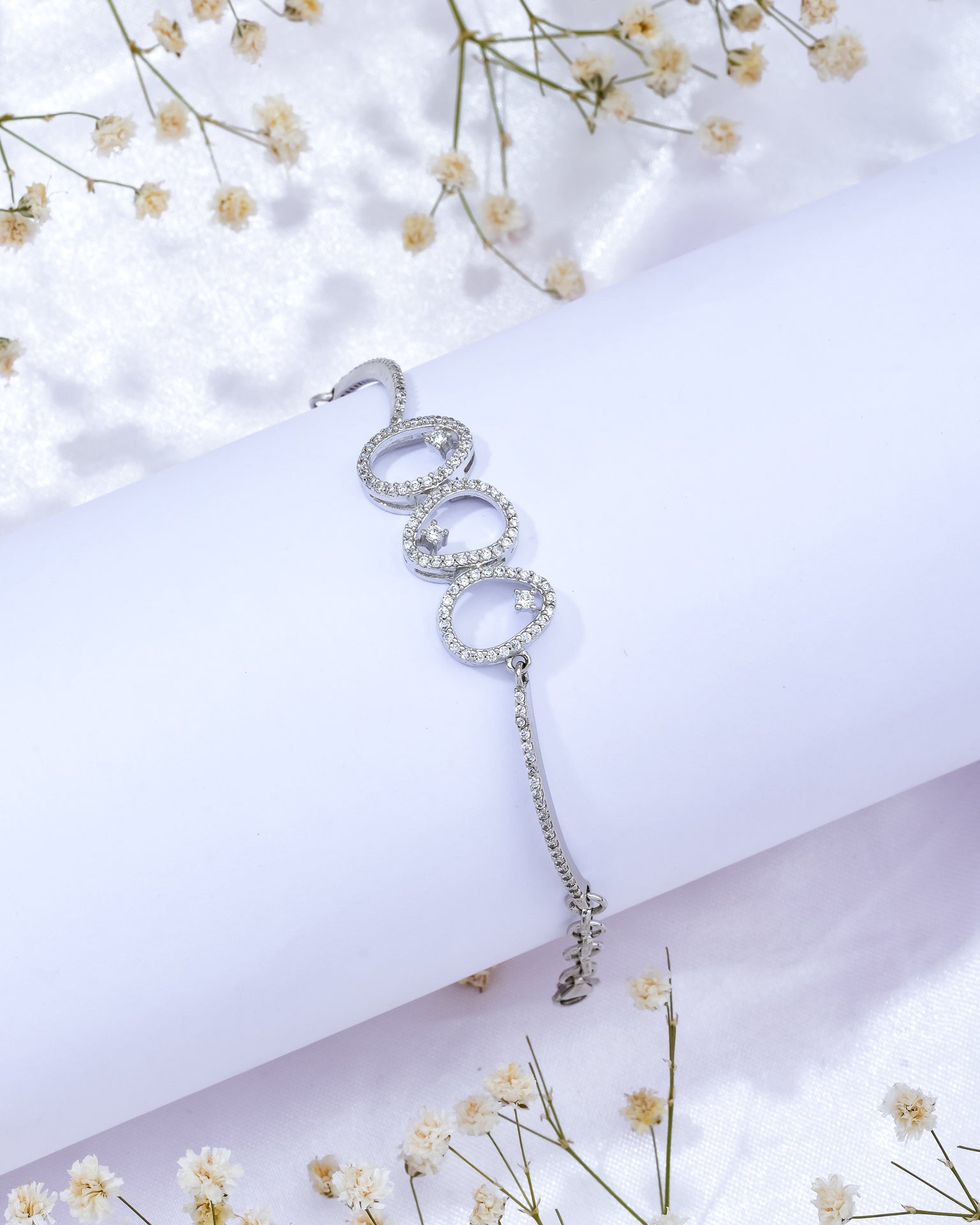 Three Halo Silver Bracelet