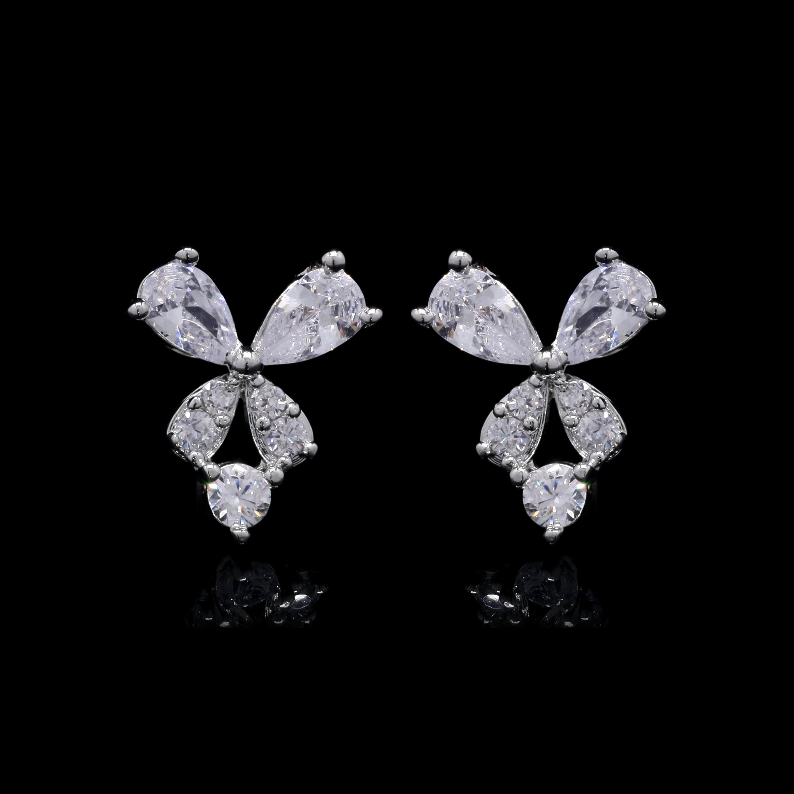 White Butterfly Wings Silver Studs