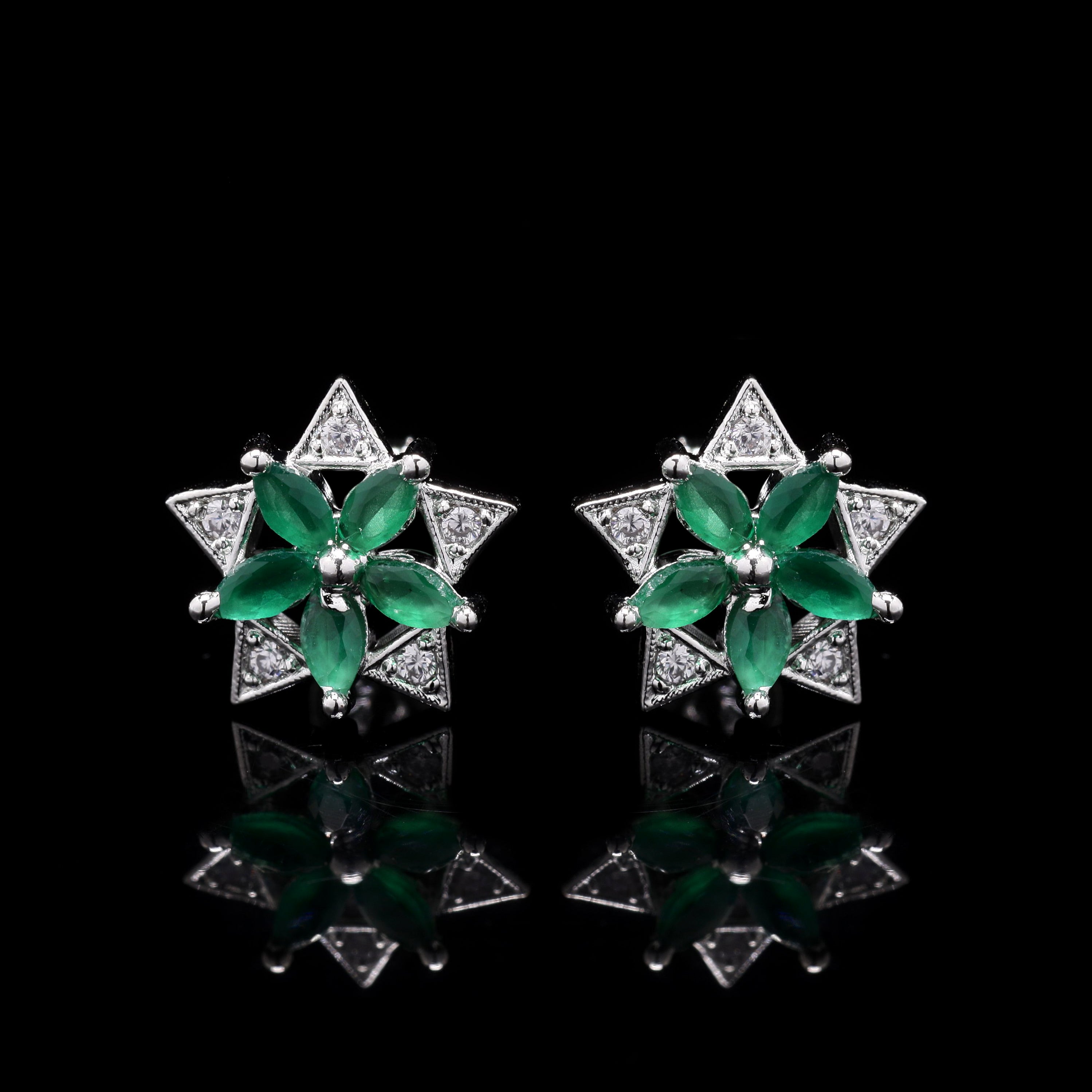Green Bold Spikes Silver Studs