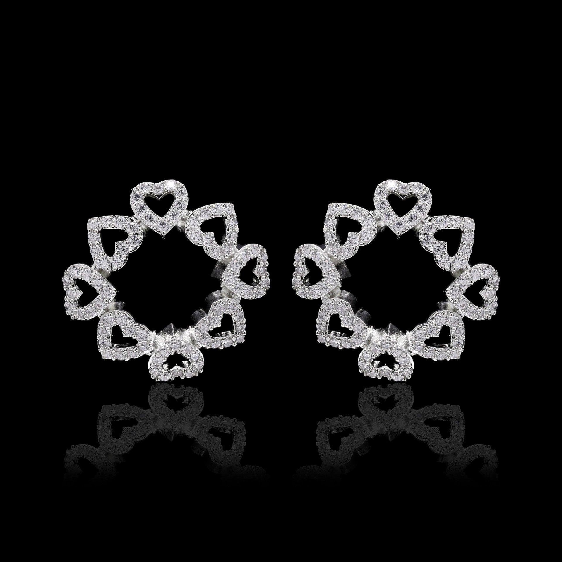 Heart Cluster Silver Studs