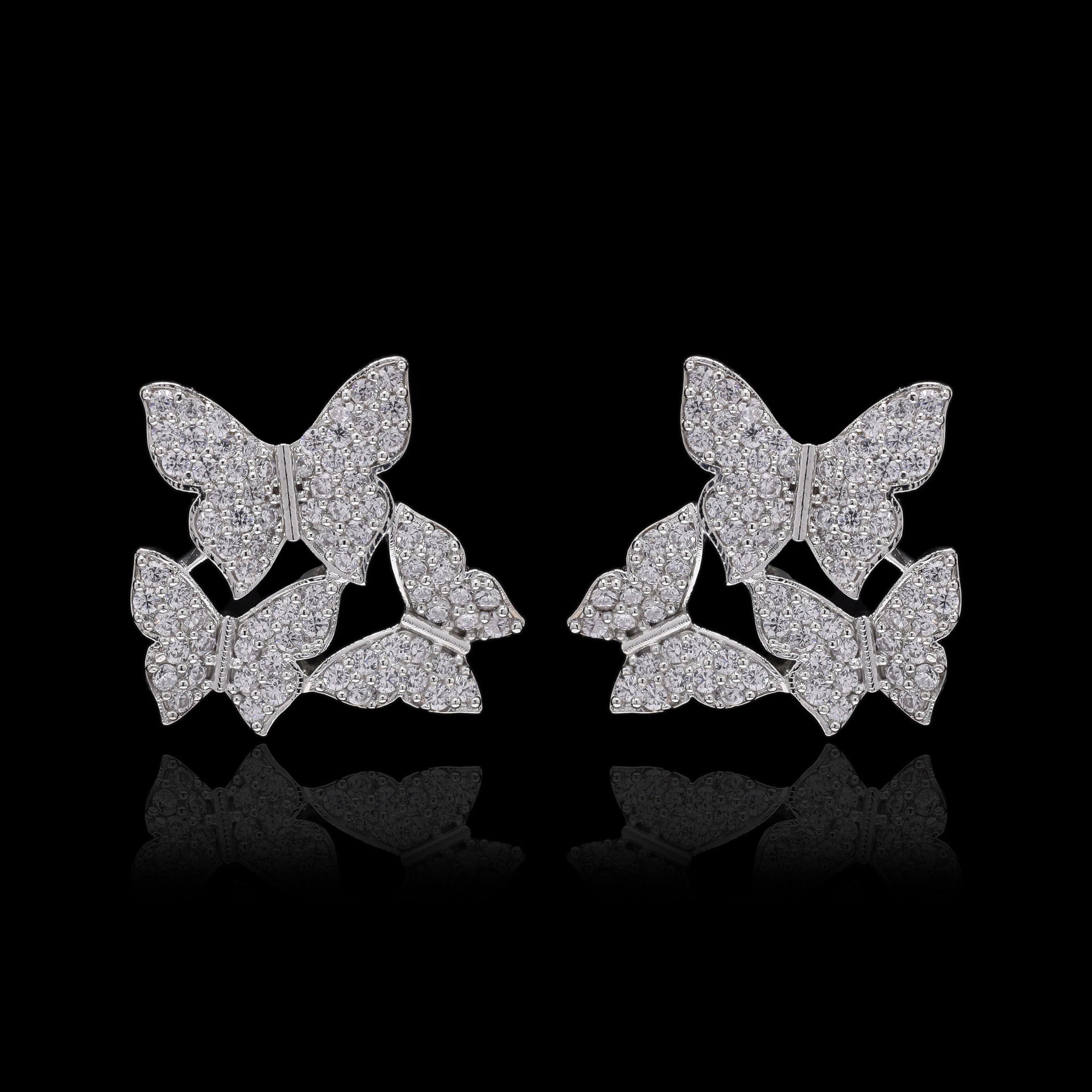 White Butterfly Swarm Silver Studs