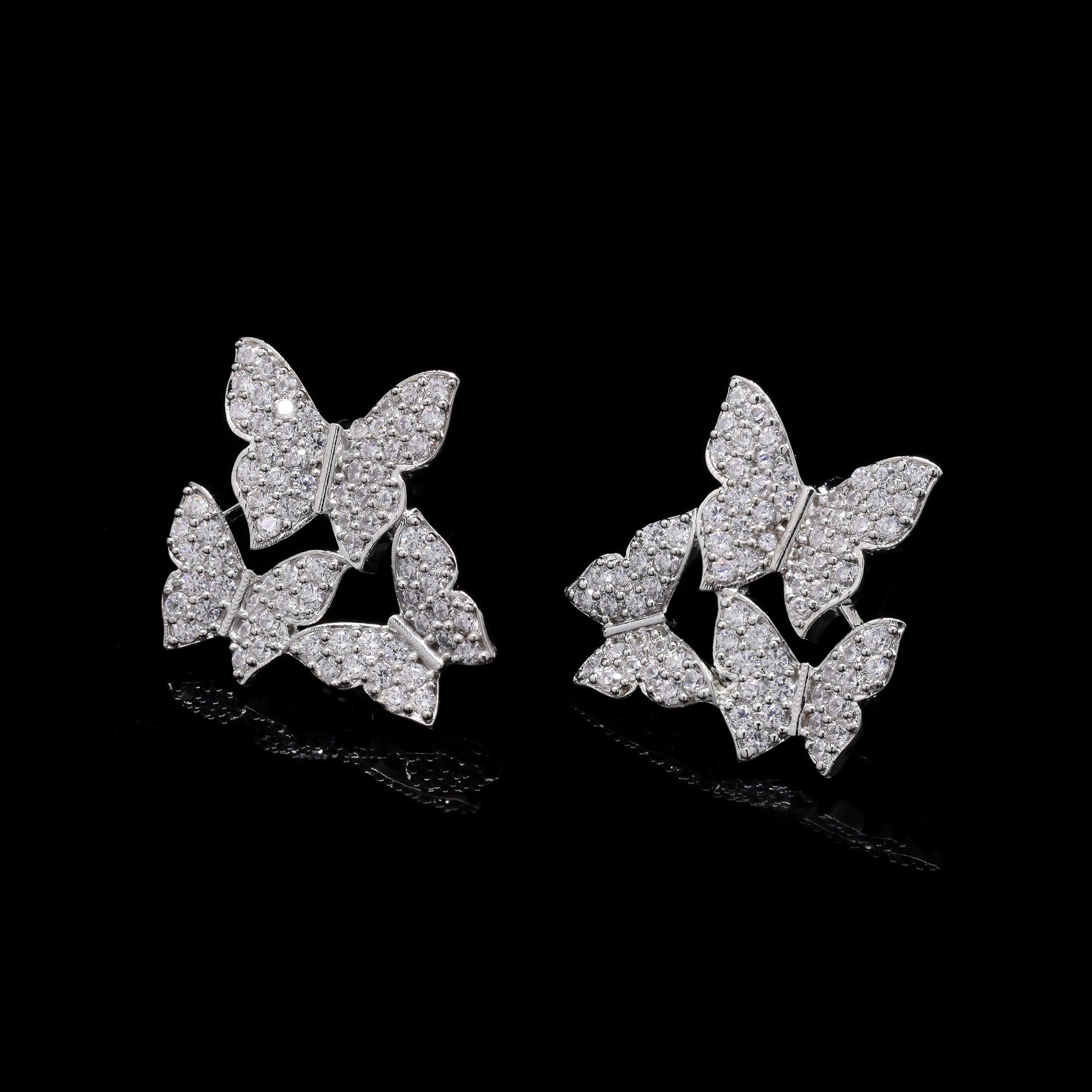 White Butterfly Swarm Silver Studs