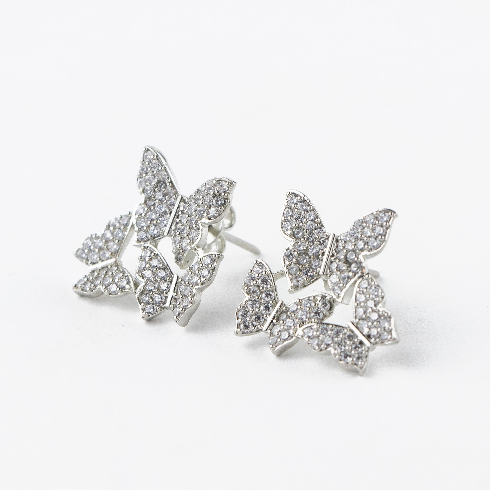 White Butterfly Swarm Silver Studs