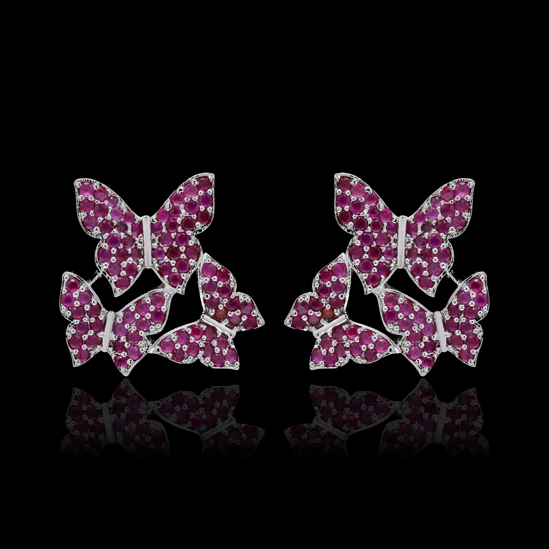 Red Butterfly Swarm Silver Studs
