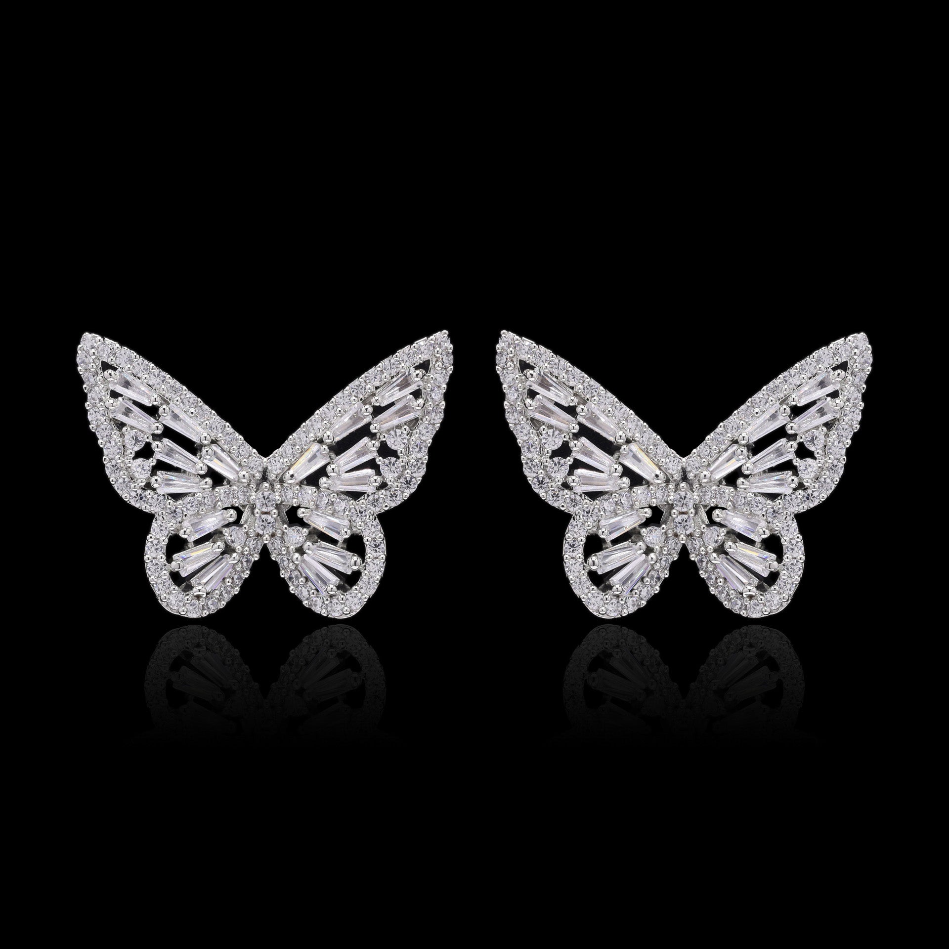 White Butterfly Silver Studs