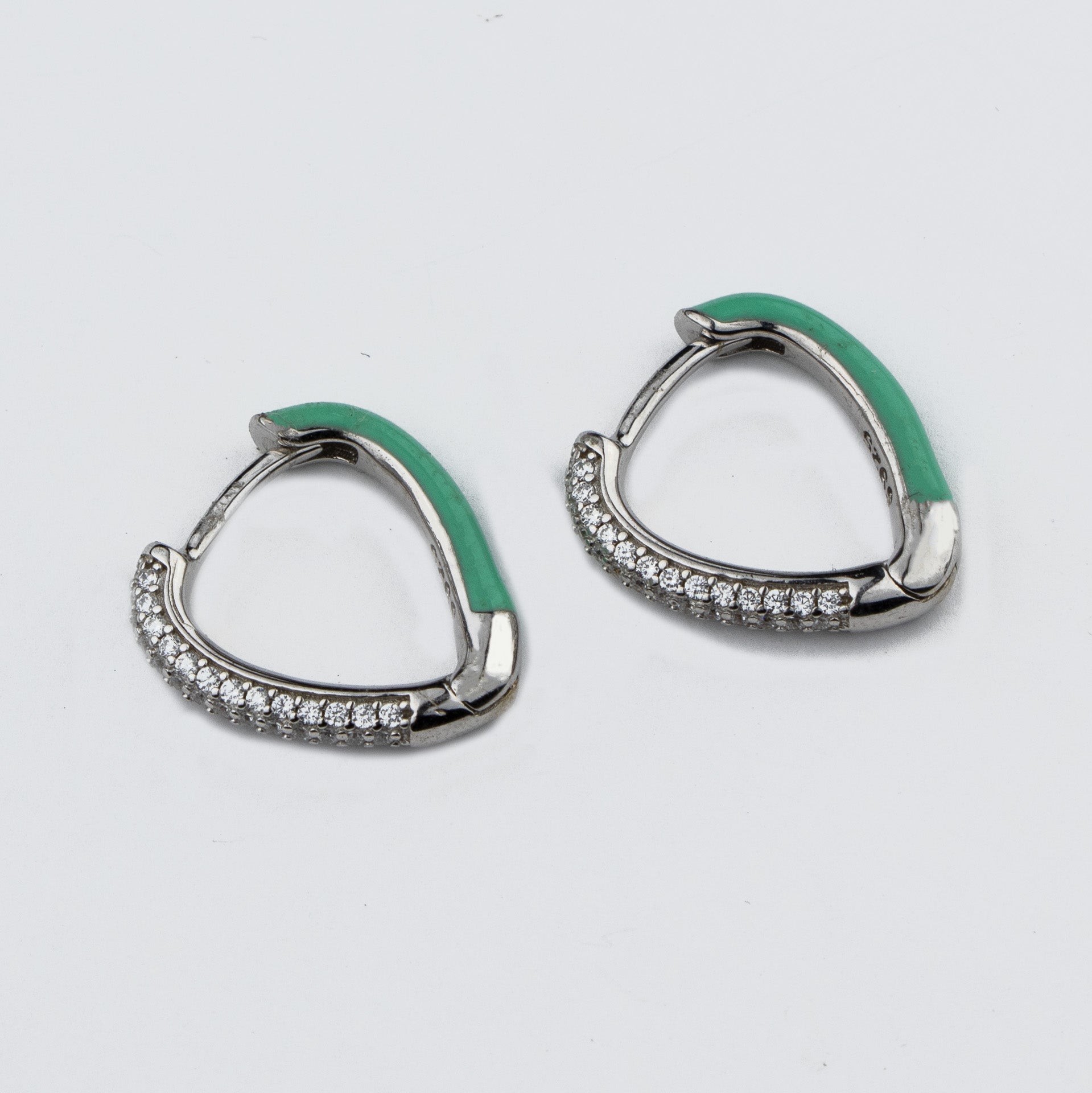 Green Edge Silver Earrings