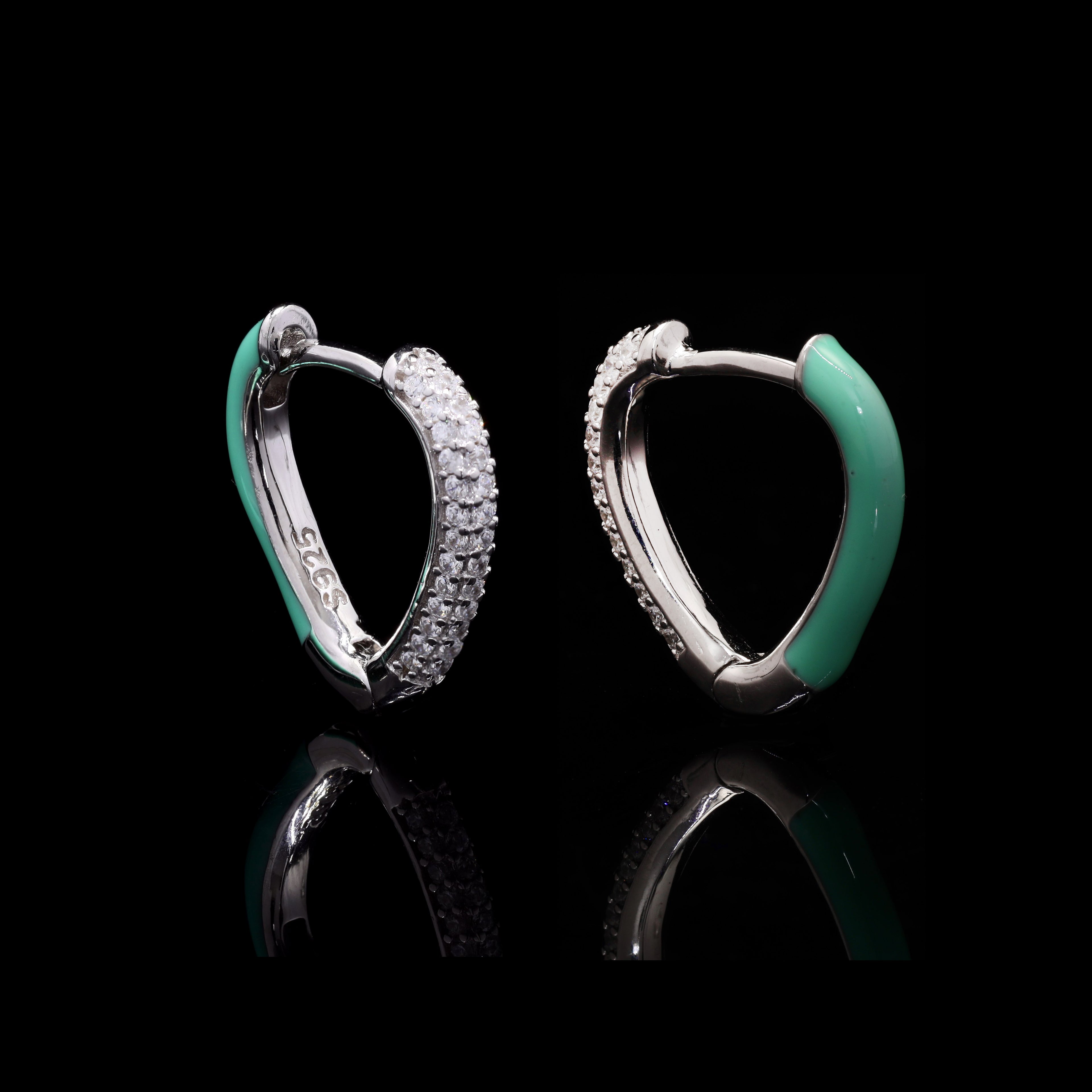 Green Edge Silver Earrings