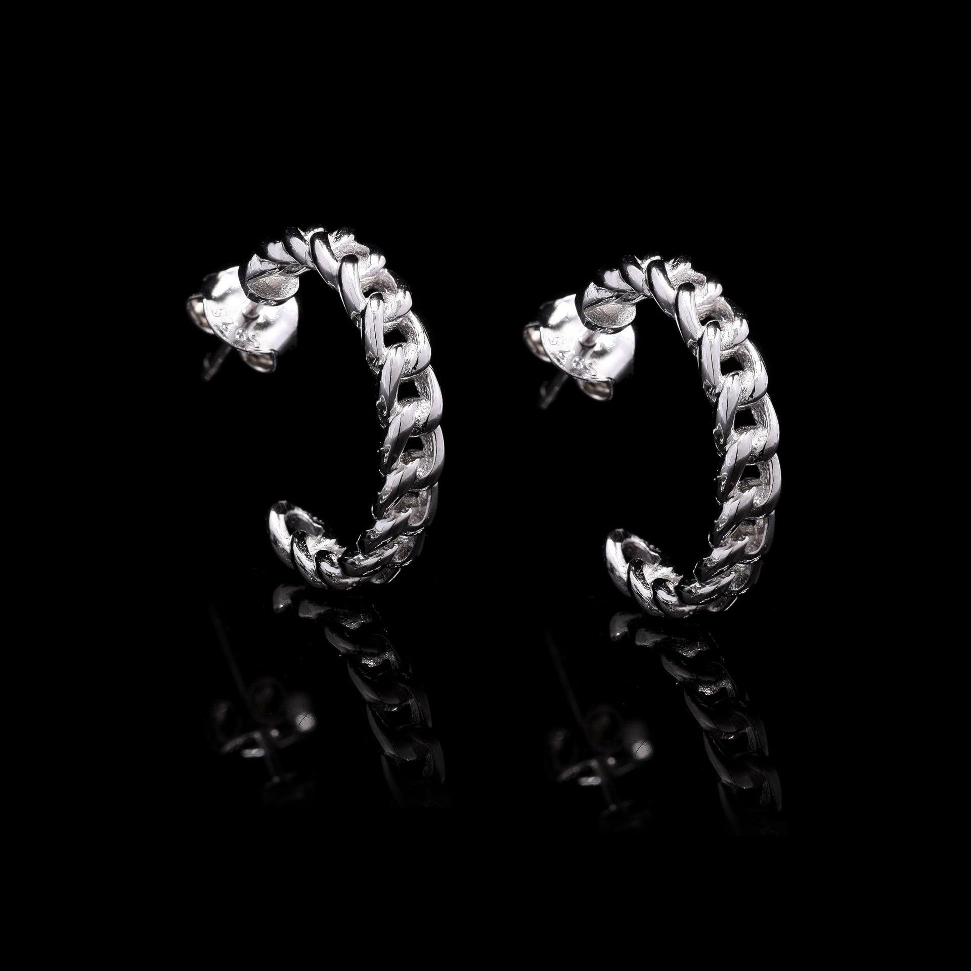 Crossed Chain Silver Hoops