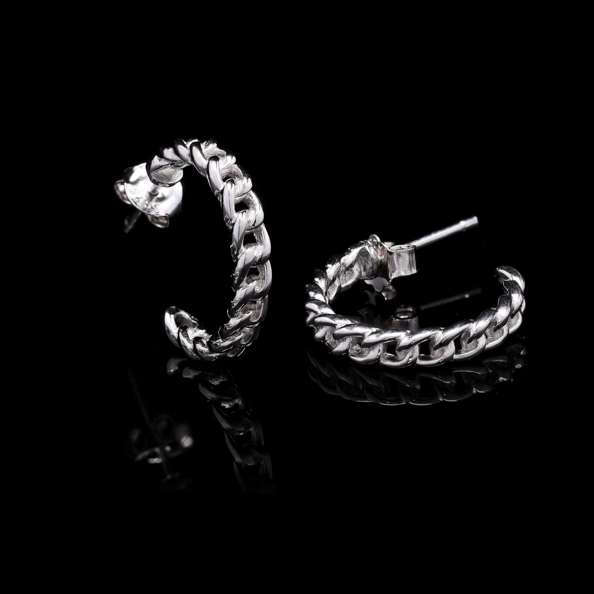 Crossed Chain Silver Hoops