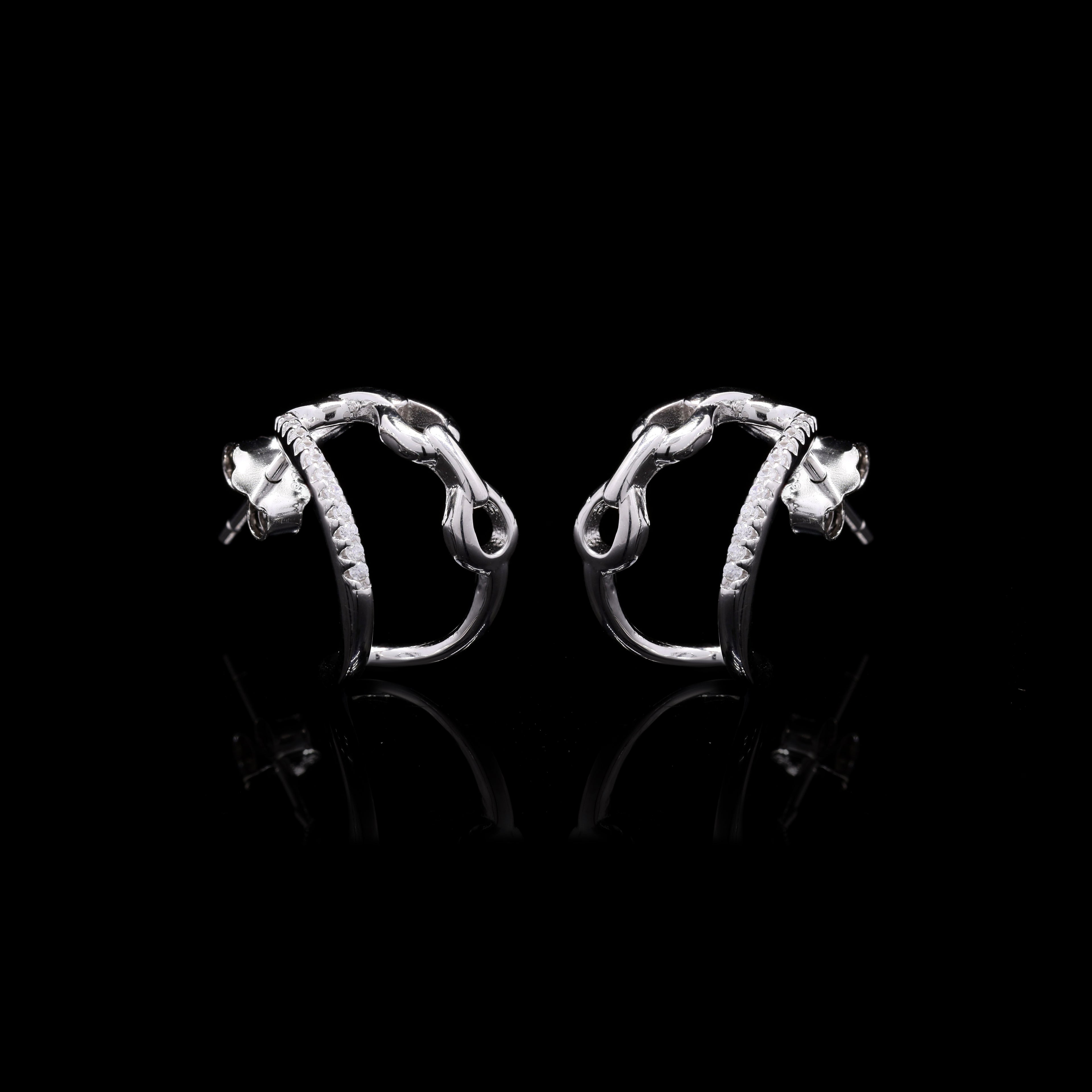 Chain & Sparkle Silver Earrings