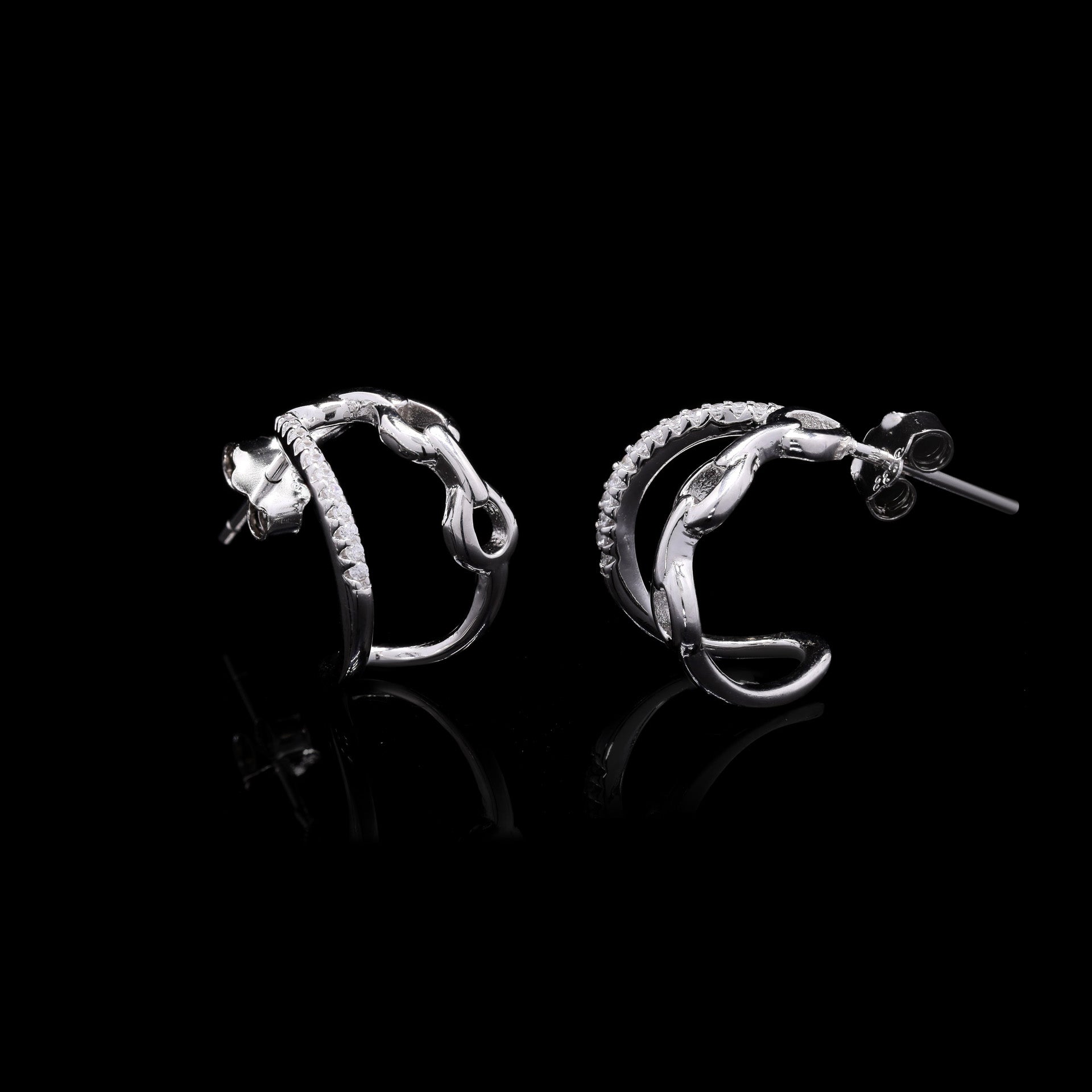Chain & Sparkle Silver Earrings
