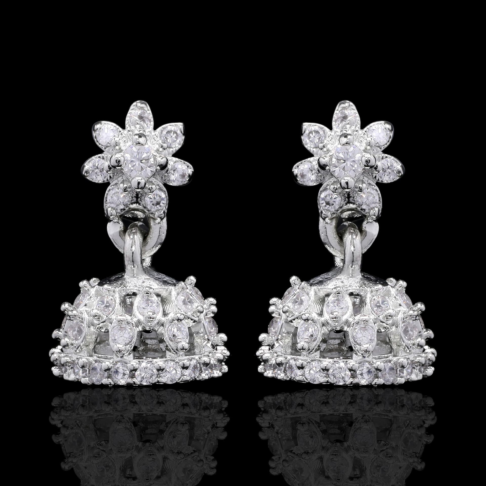 Sparkling Kamal Silver Jhumki