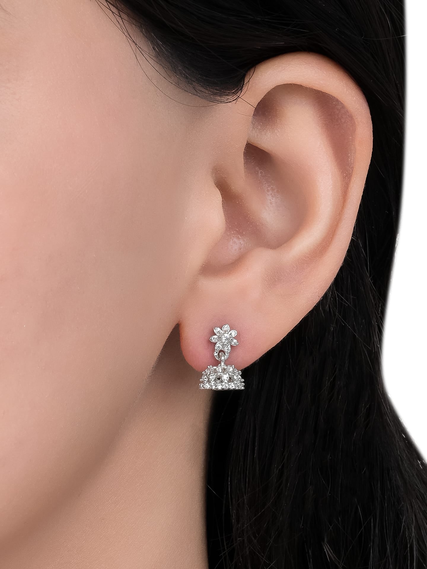 Sparkling Kamal Silver Jhumki