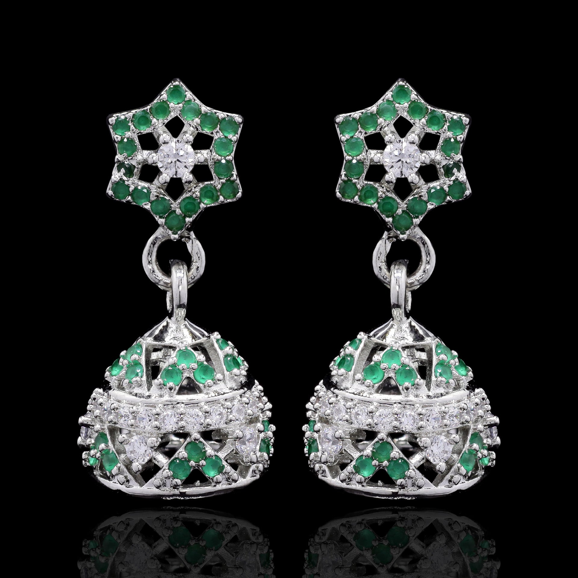 Green Tara Silver Jhumki