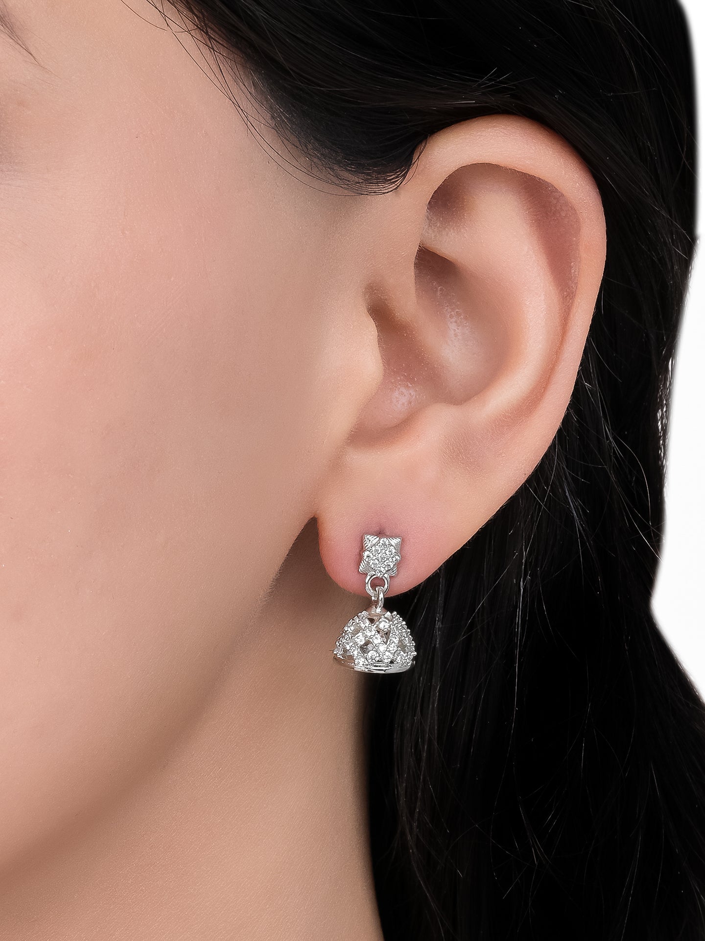 White Naaz Silver Jhumki