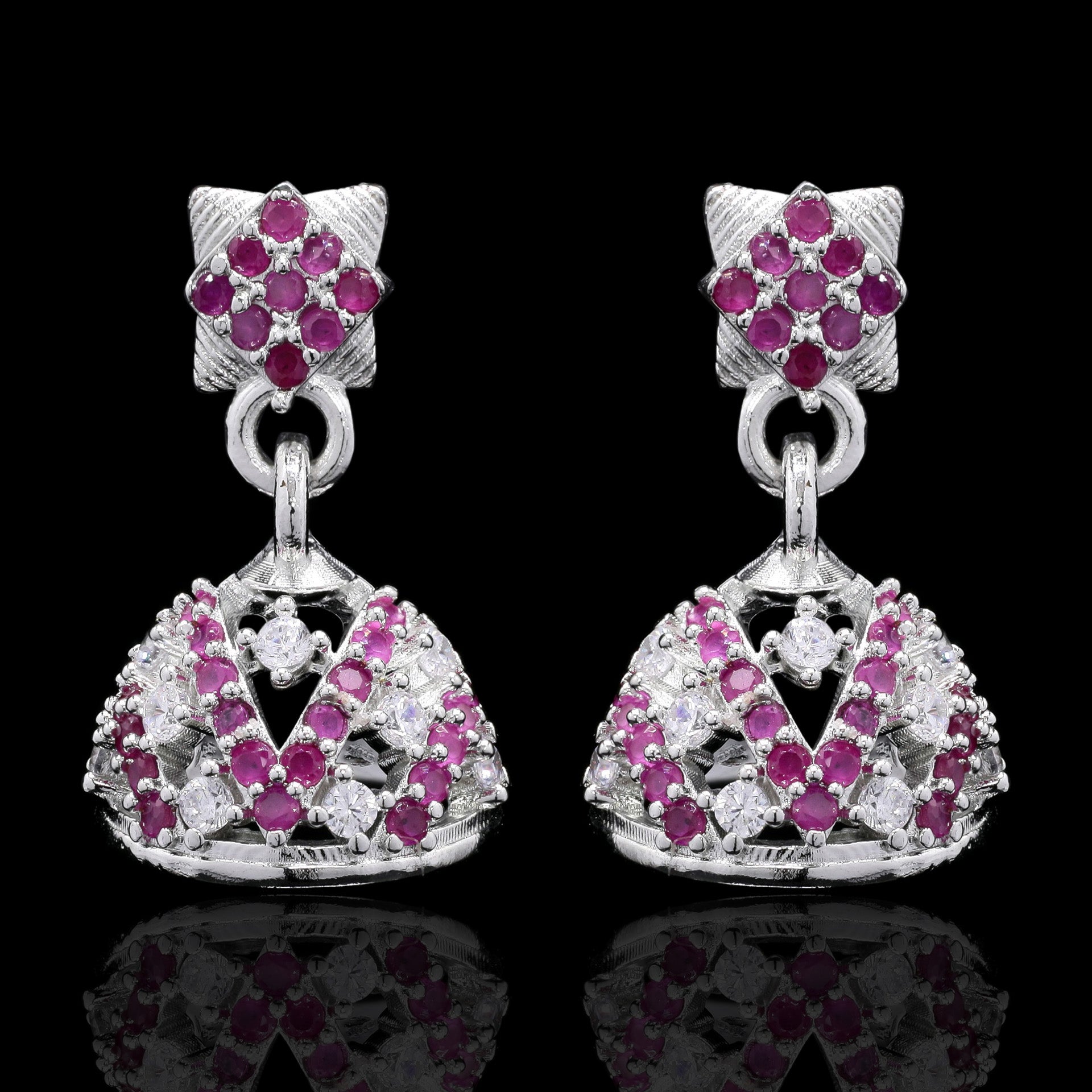 Pink Naaz Silver Jhumki