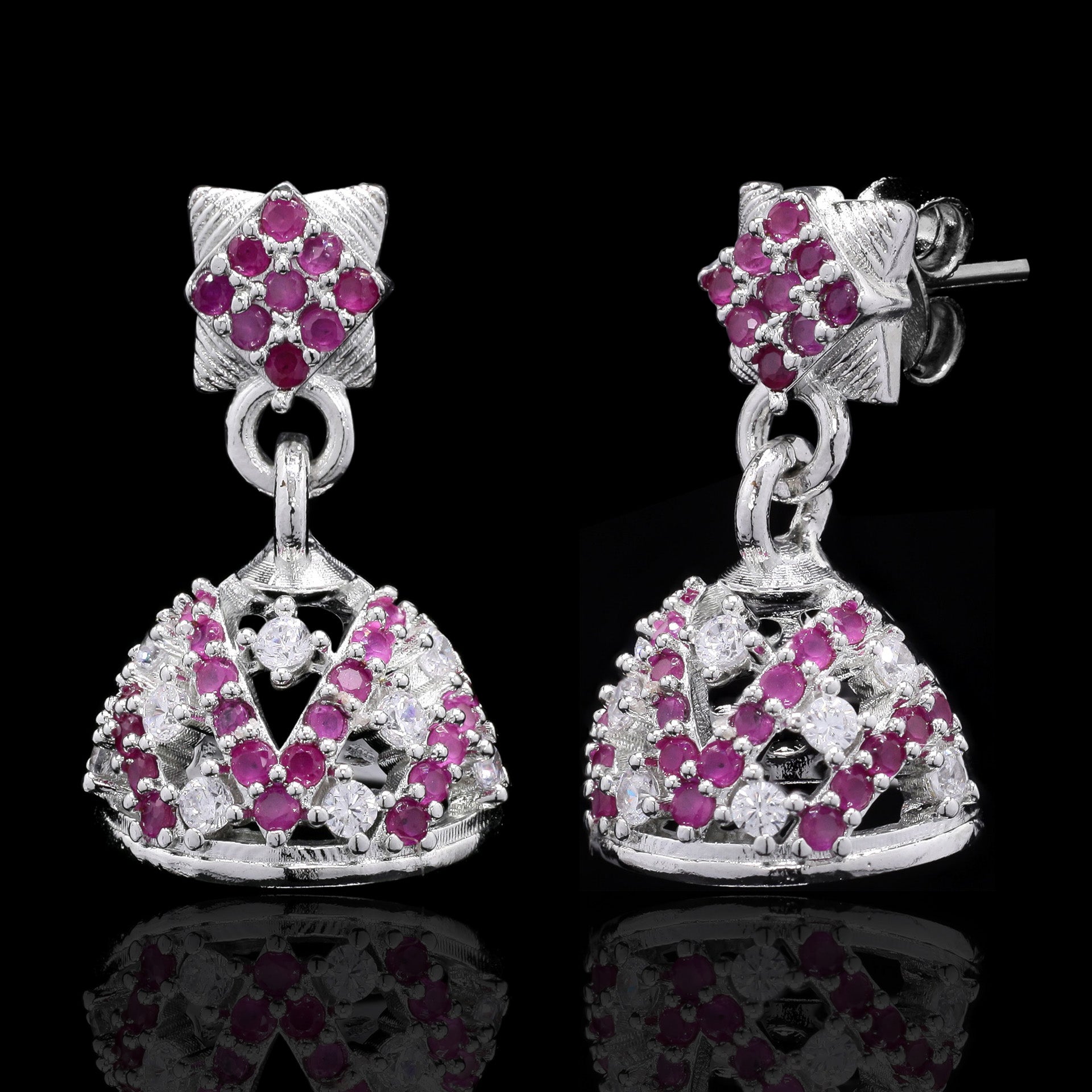 Pink Naaz Silver Jhumki