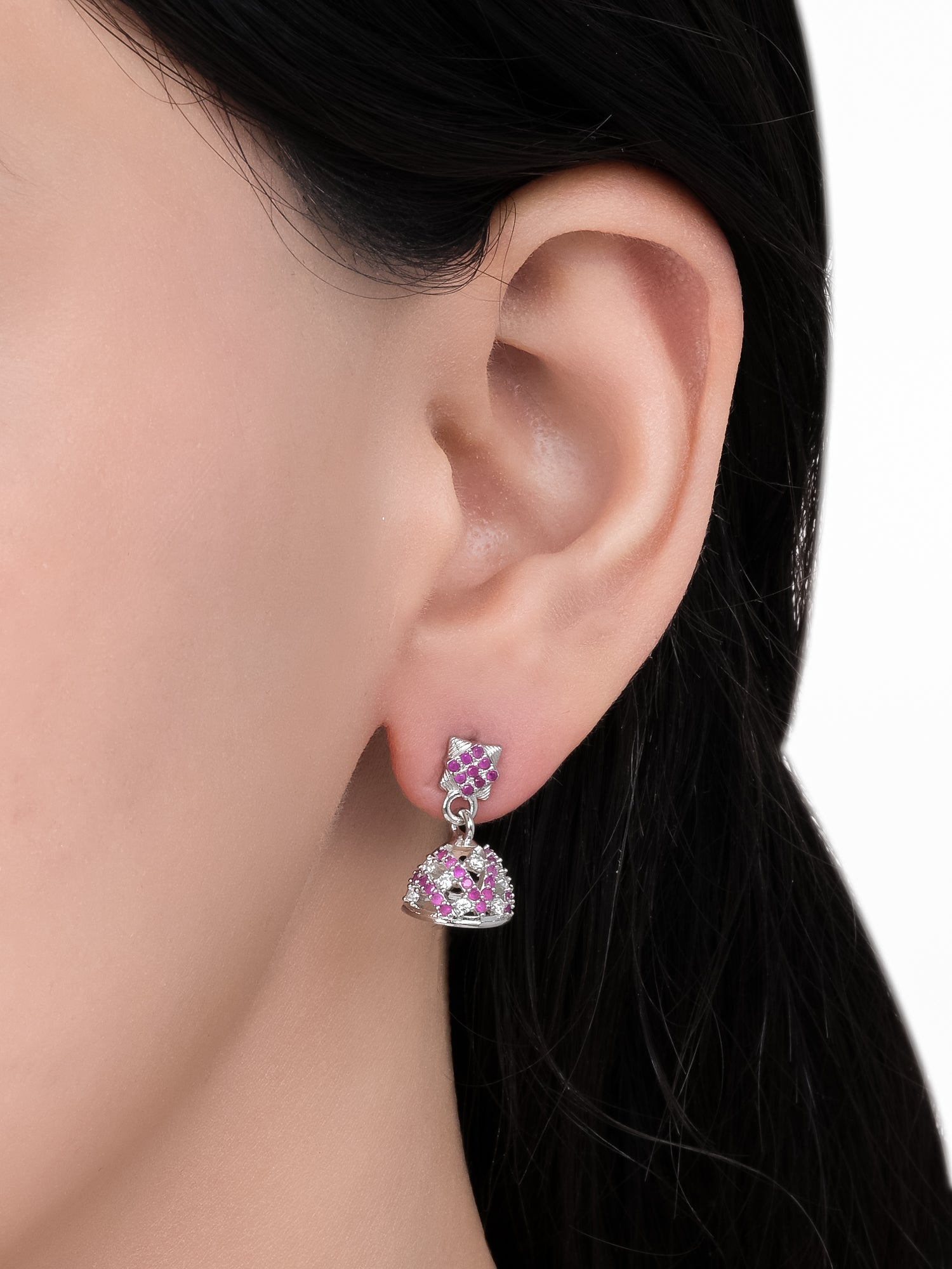 Pink Naaz Silver Jhumki