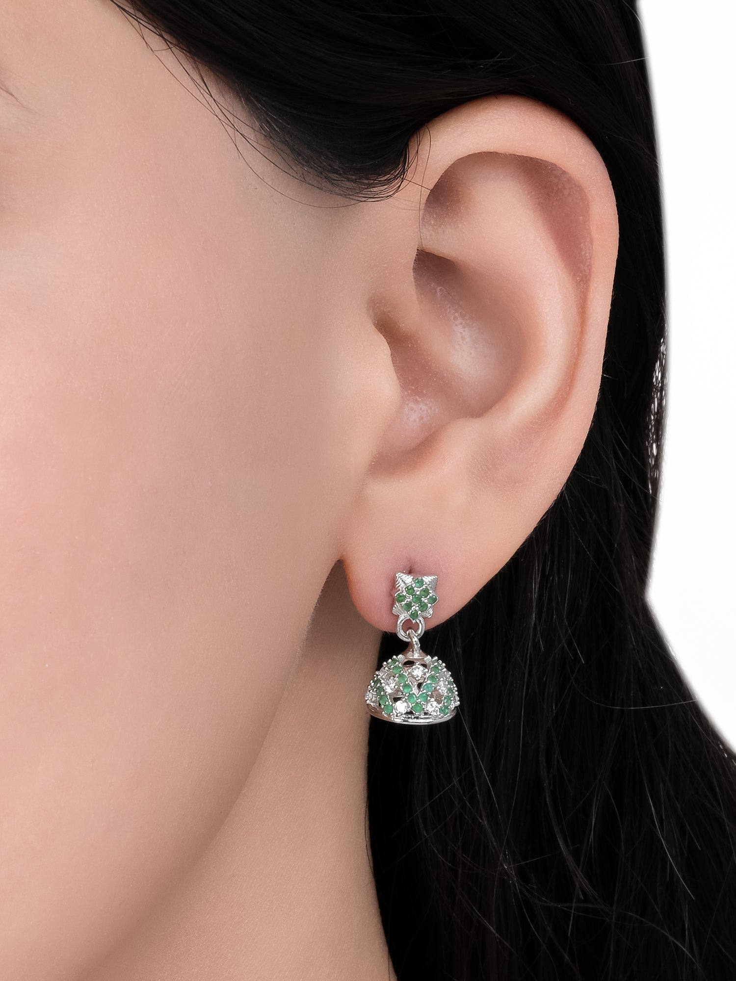 Green Naaz Silver Jhumki