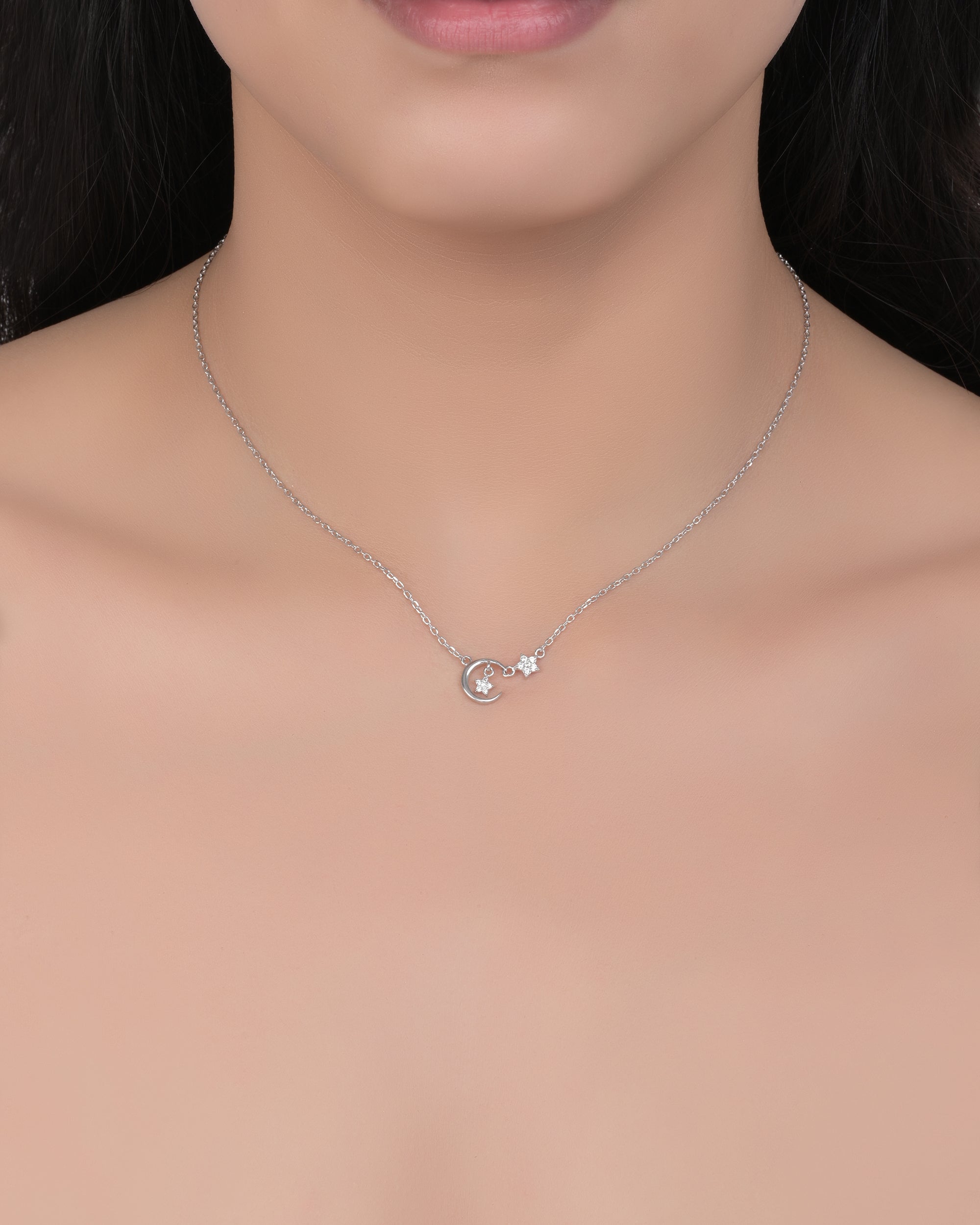 Crescent & Stars Silver Pendant