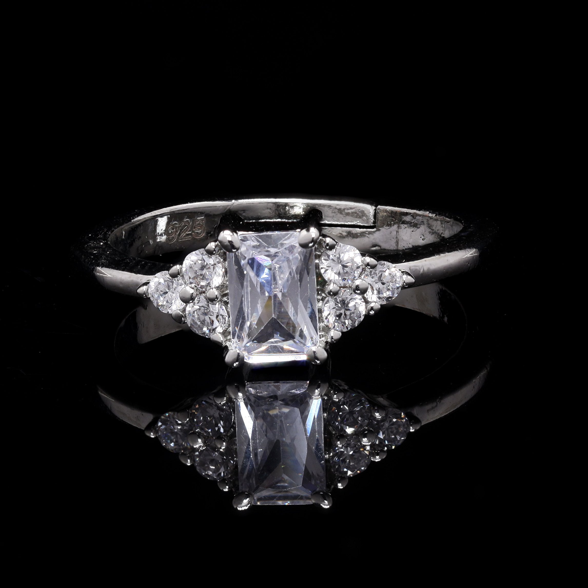 Emerald Cut Silver Ring