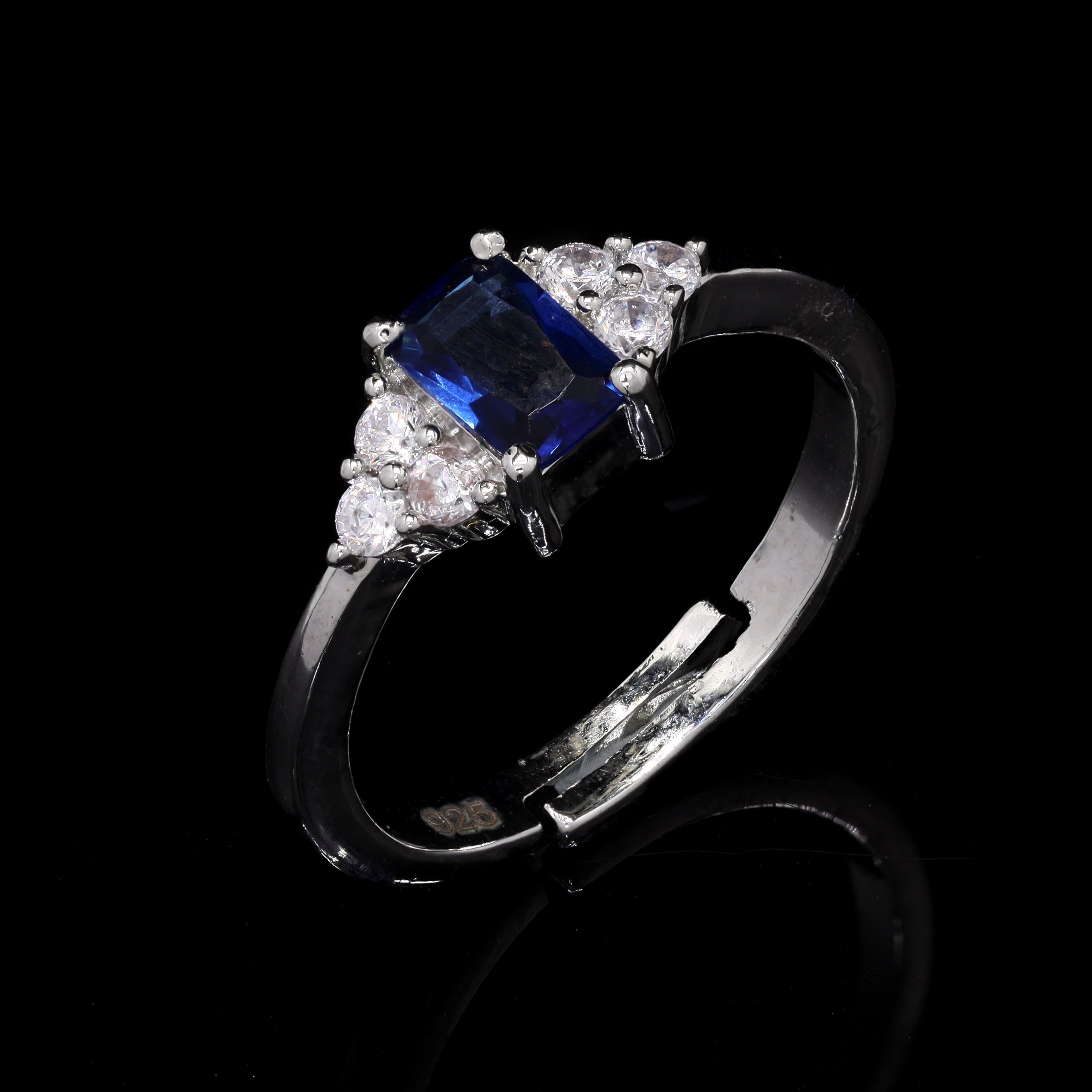 Blue Emerald Cut Silver Ring
