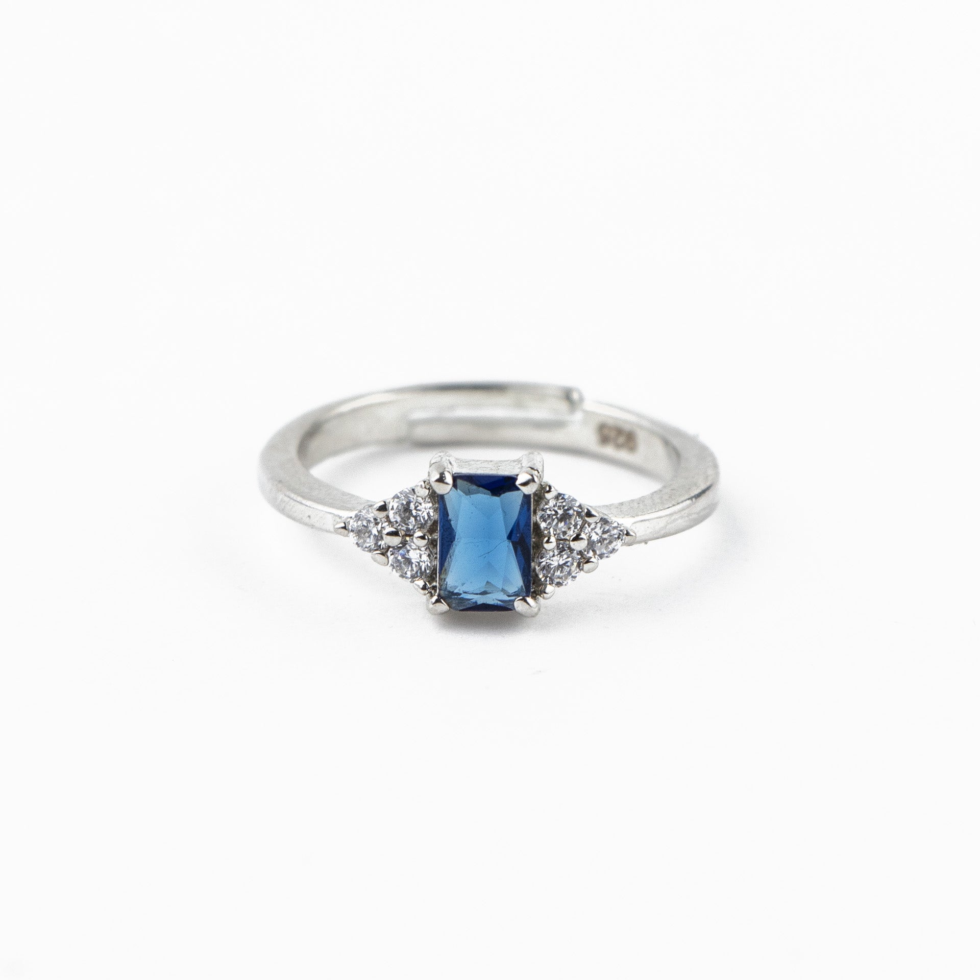 Blue Emerald Cut Silver Ring