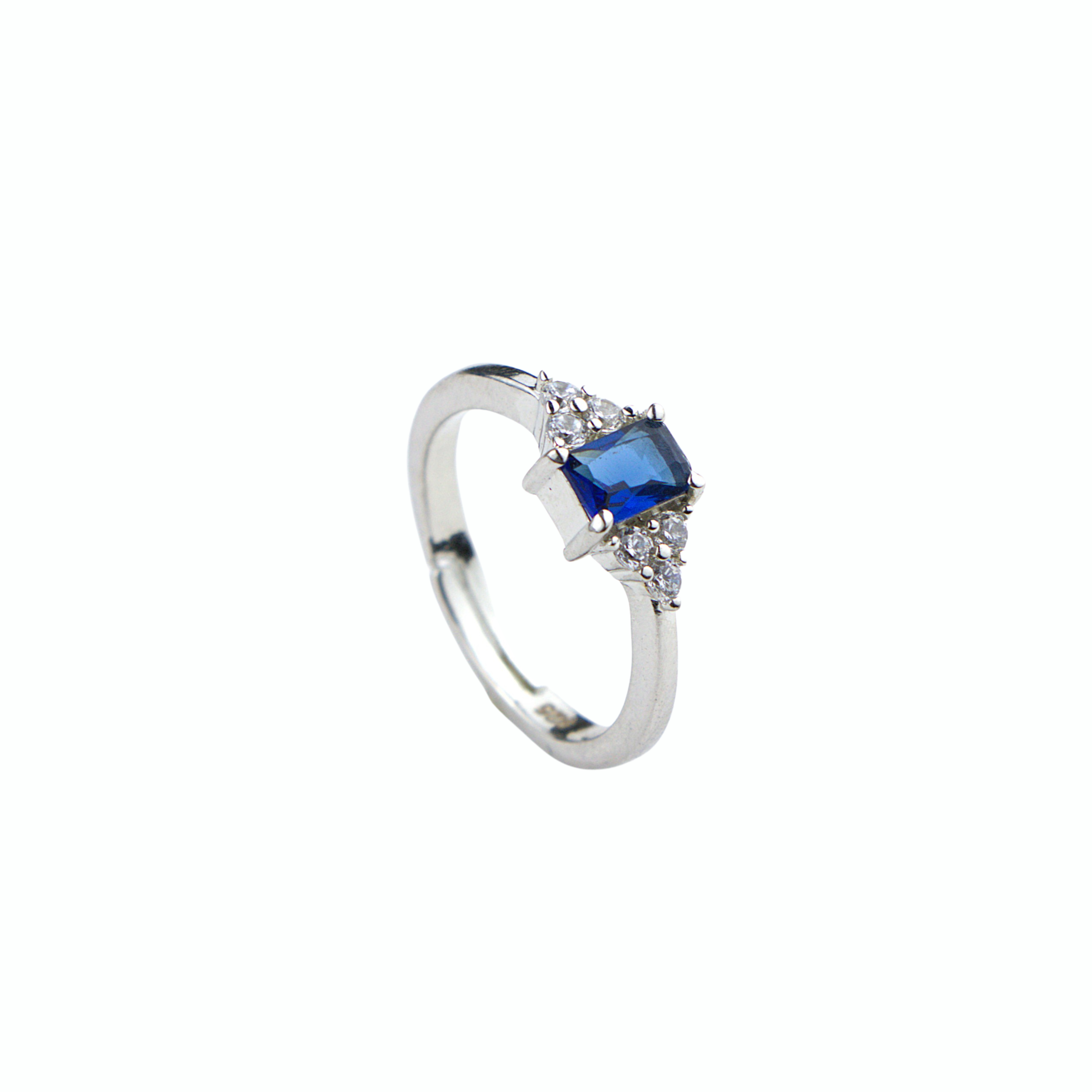 Blue Emerald Cut Silver Ring