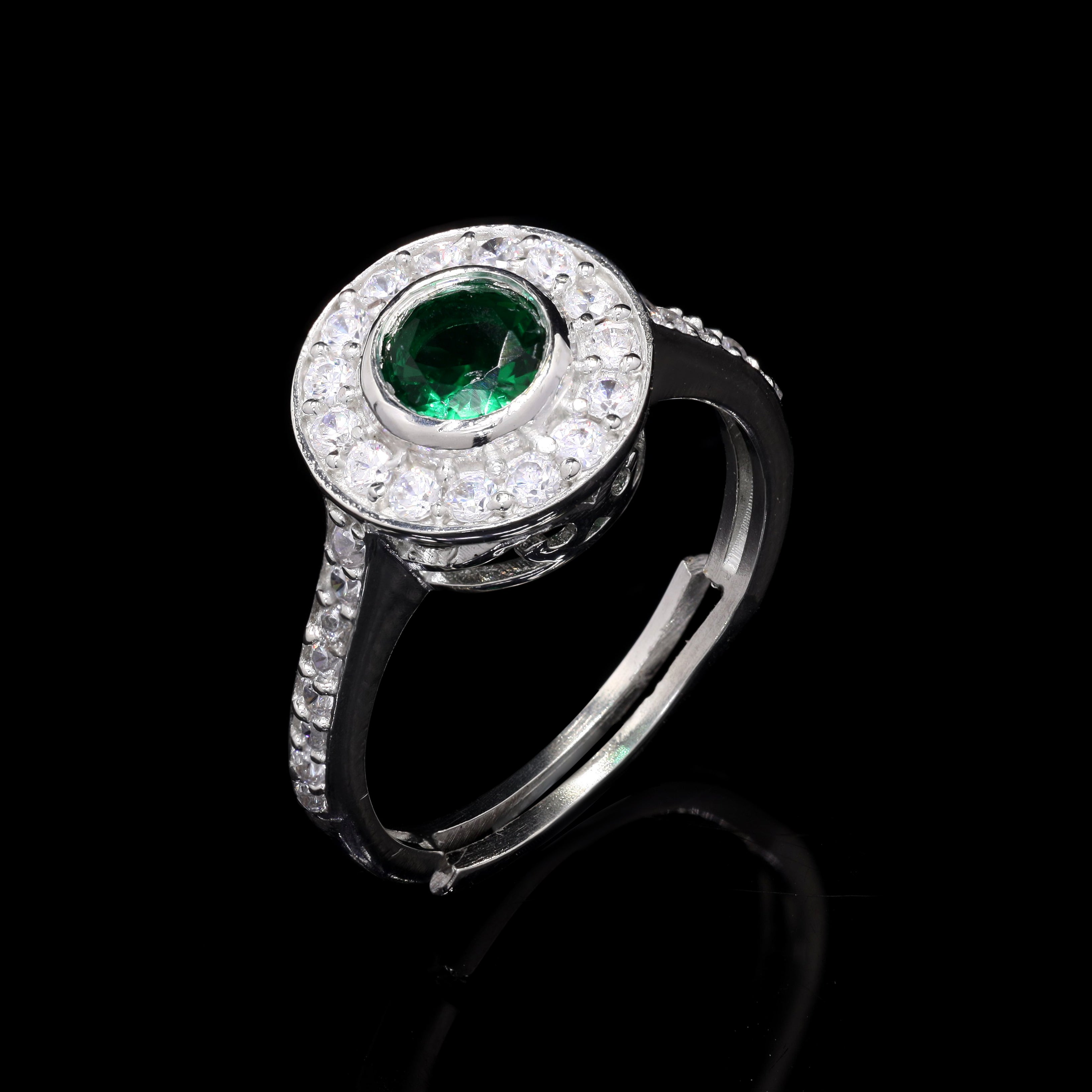 Green Halo Silver Ring