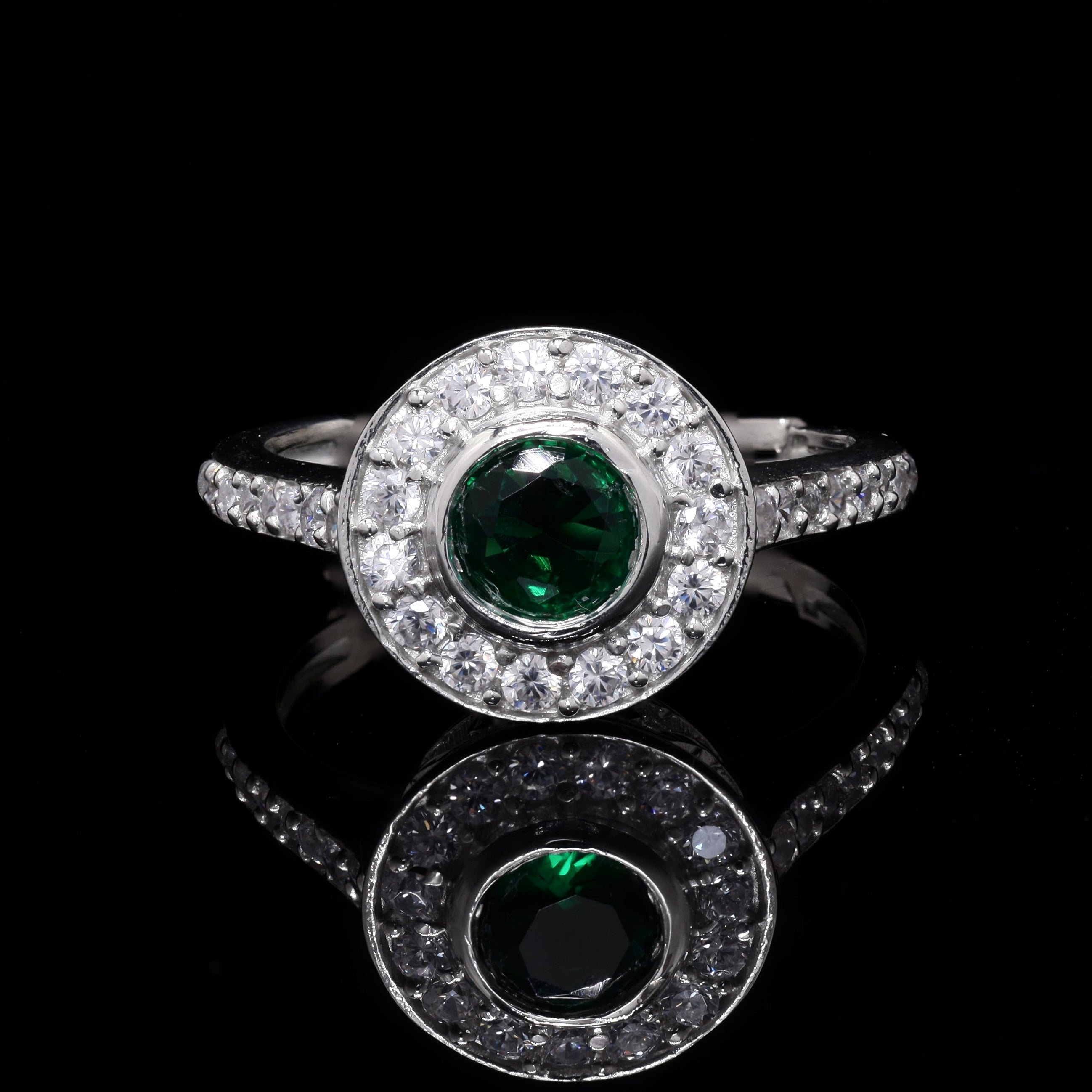 Green Halo Silver Ring