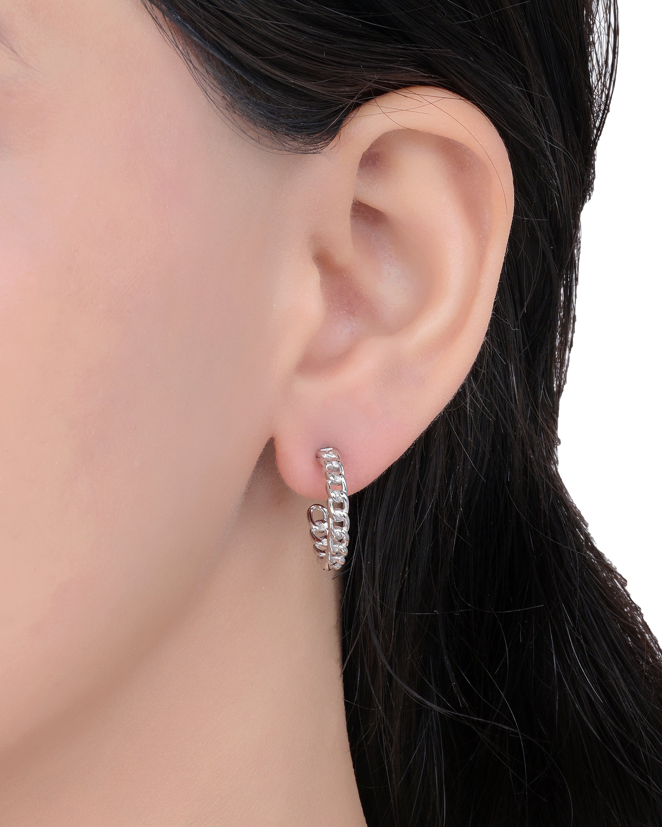 Crossed Chain Silver Hoops