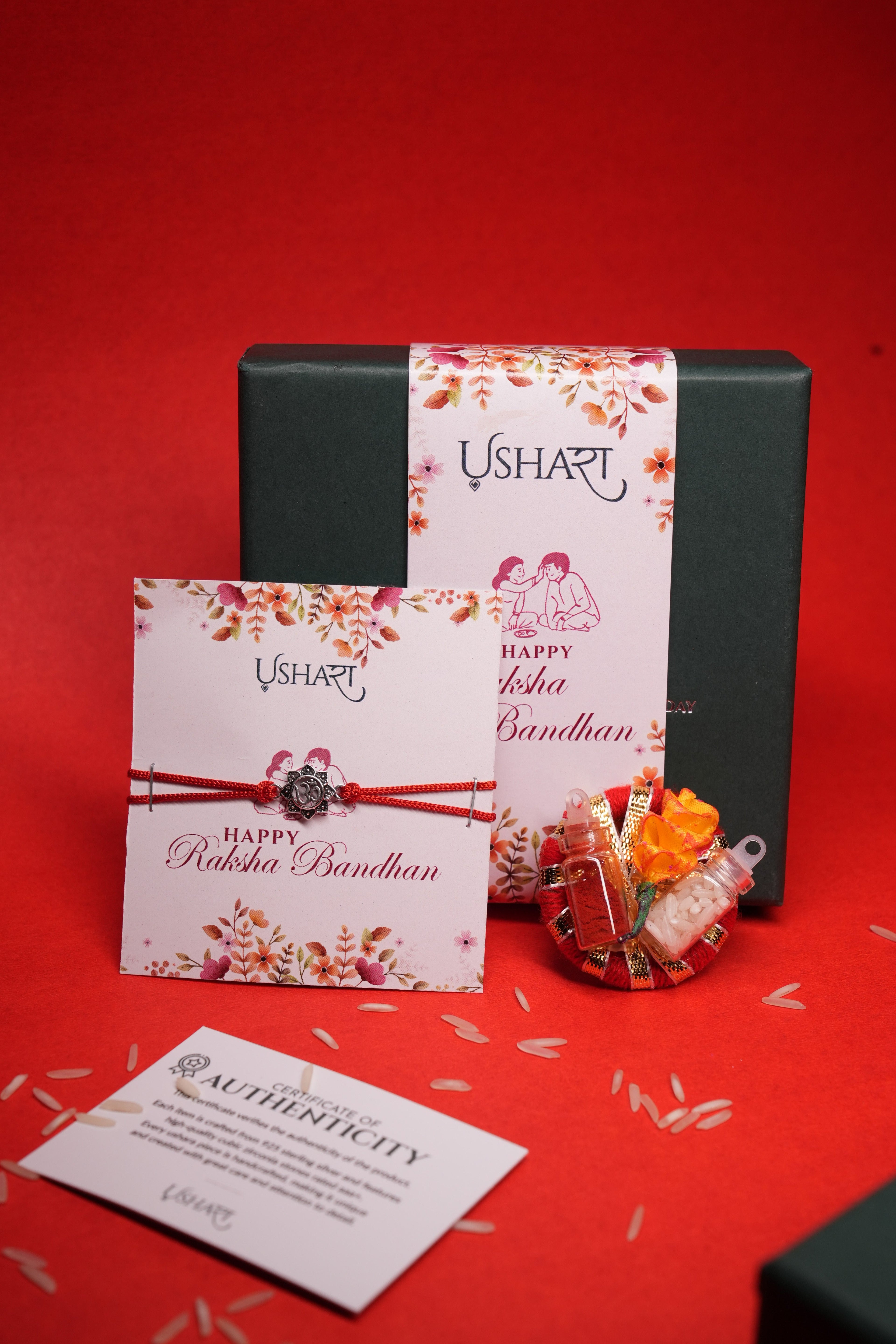 Om Flower Silver Rakhi