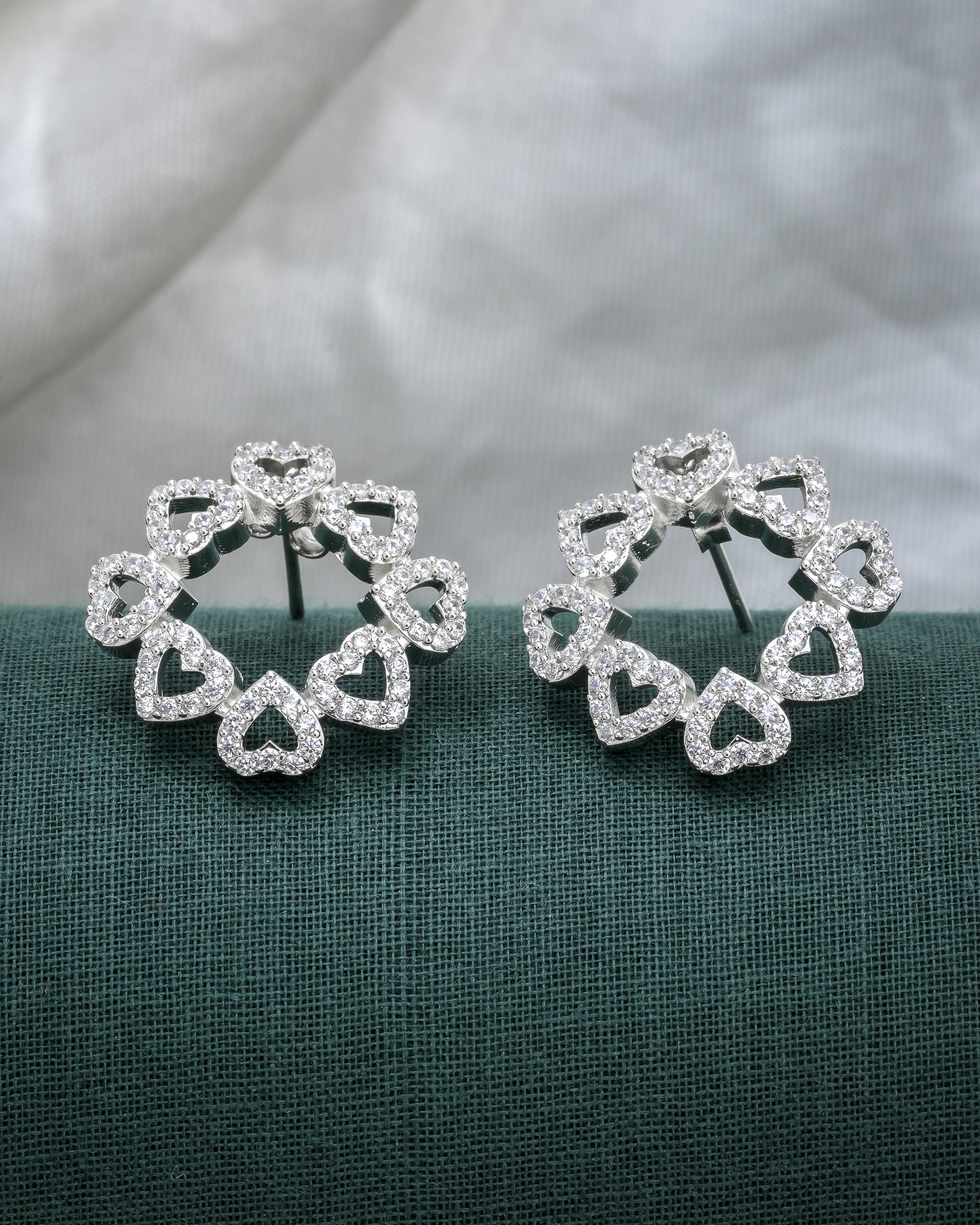 Heart Cluster Silver Studs