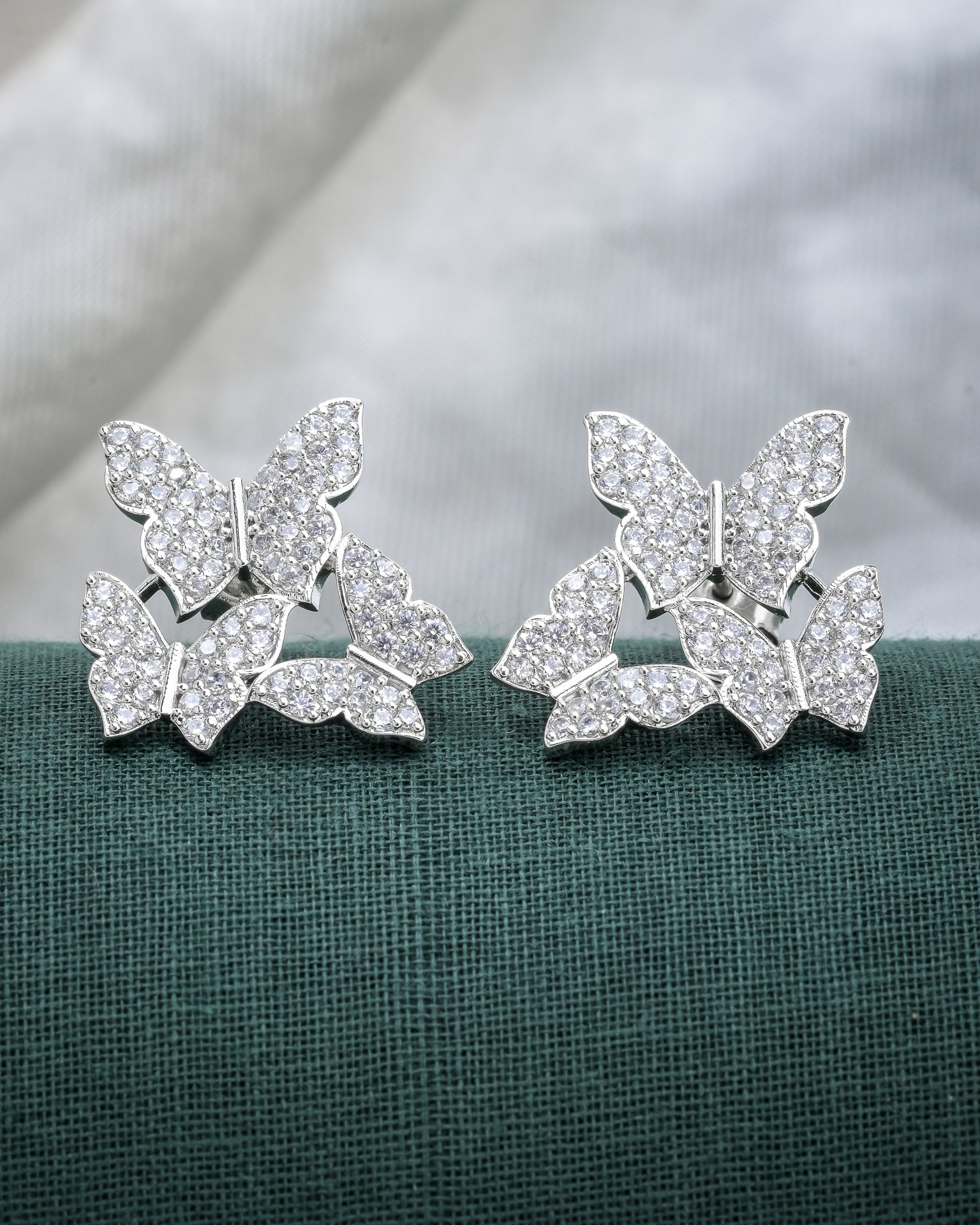 White Butterfly Swarm Silver Studs
