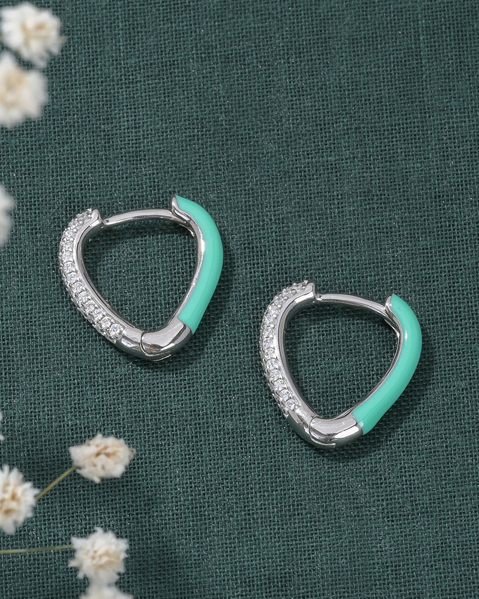 Green Edge Silver Earrings