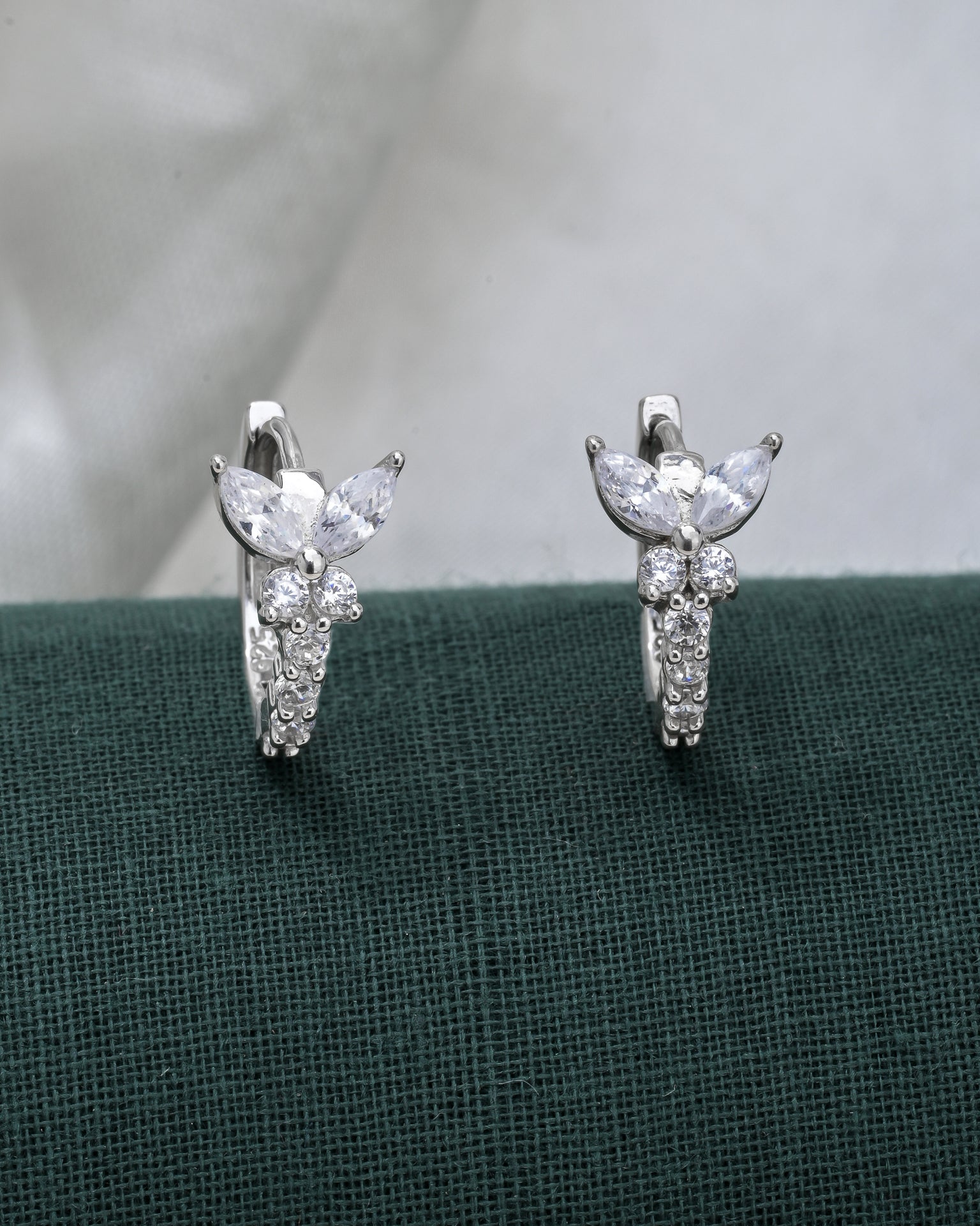 Sparkling Butterfly Silver Hoops