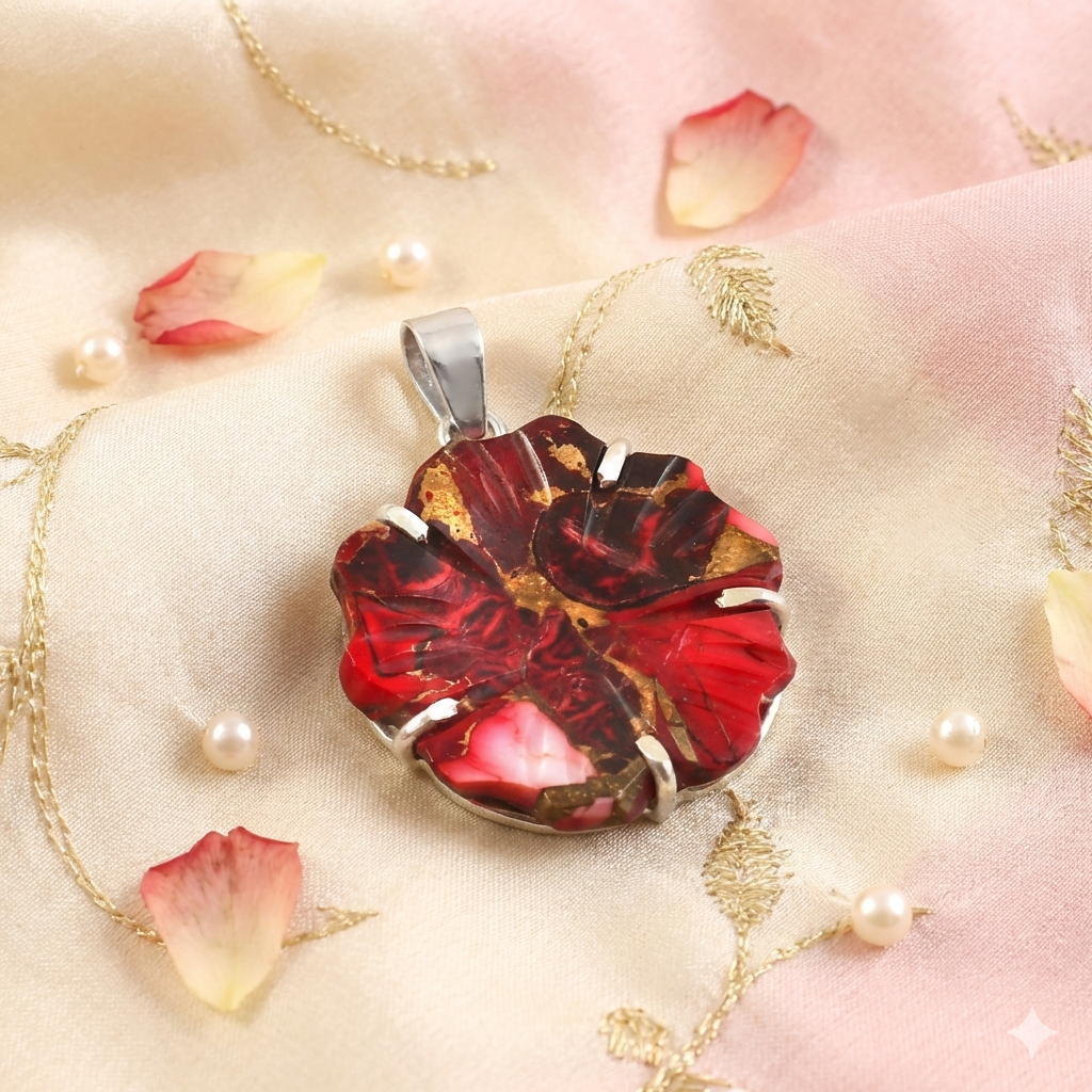 Floral Agate Silver Pendant