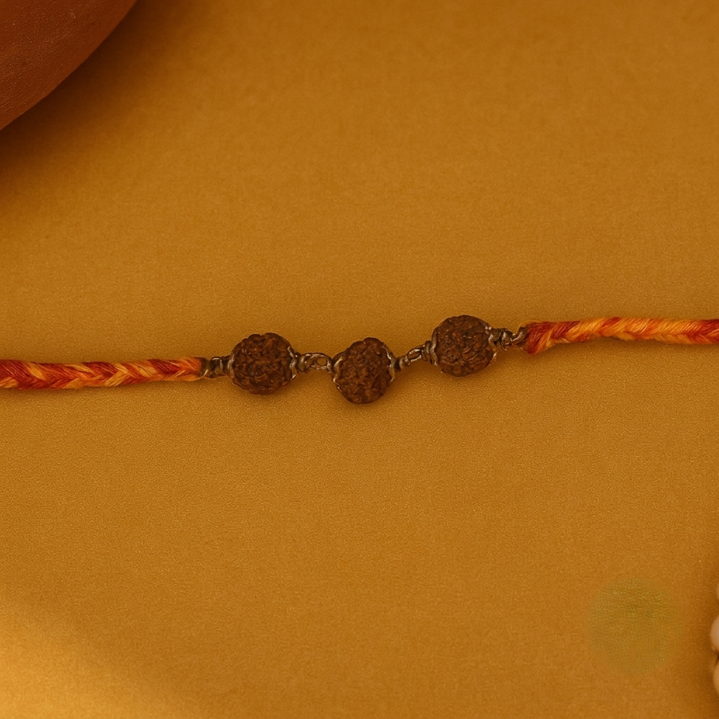 Panchmukhi Rudraksh Trio Silver Rakhi