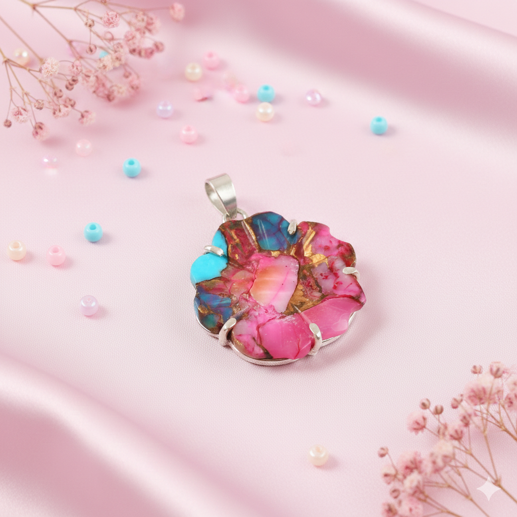 Floral Agate Silver Pendant