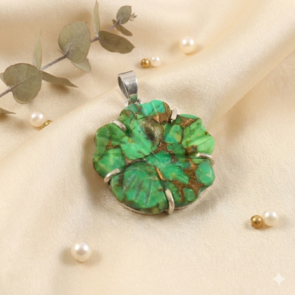 Floral Agate Silver Pendant