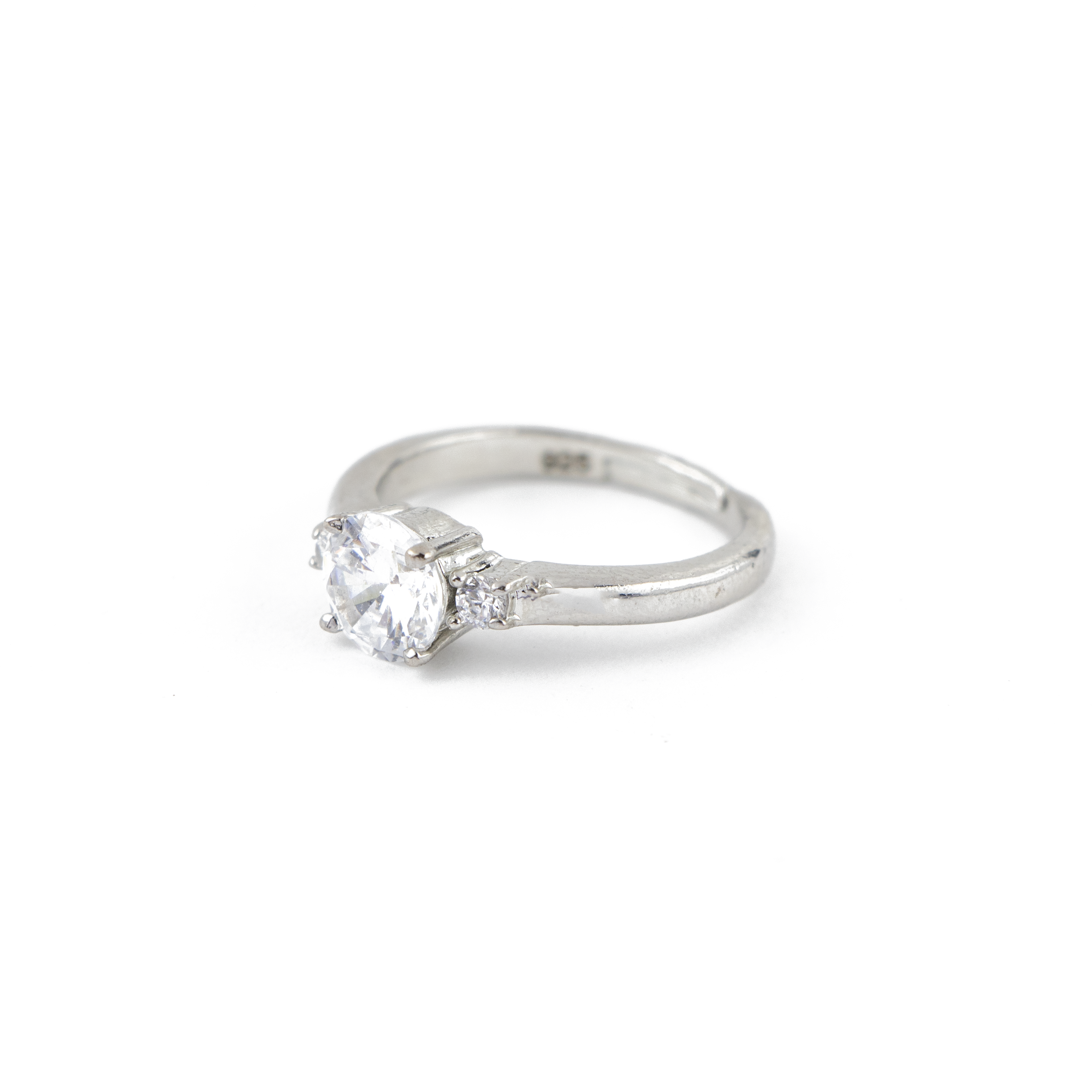 White Three Stone Silver Ring