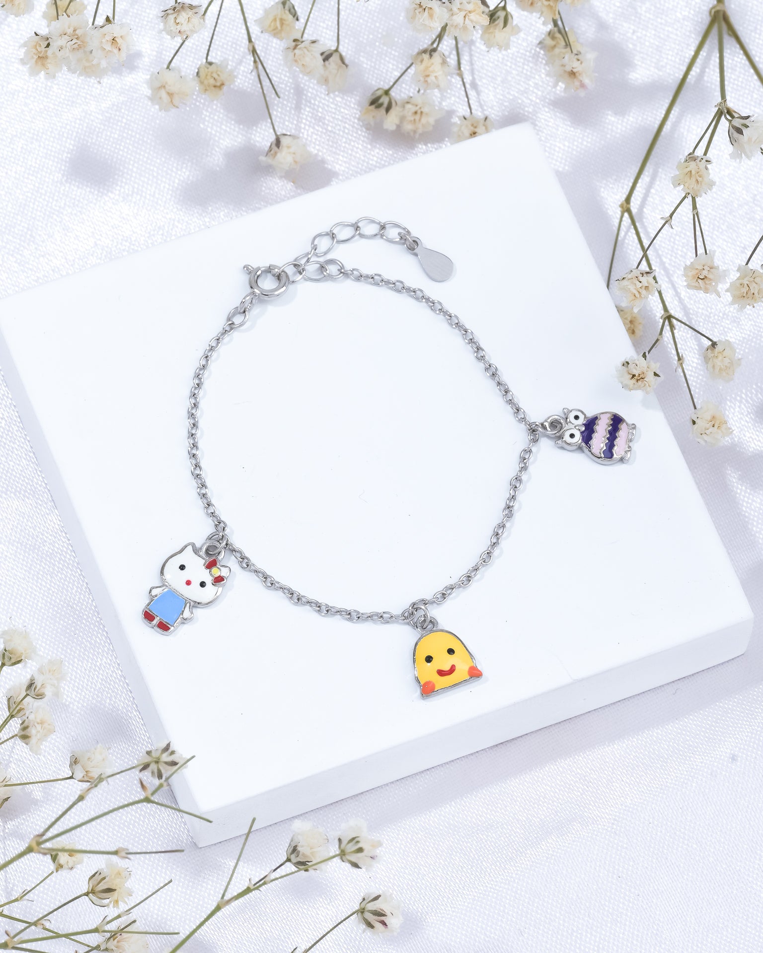 Happy Trio Kids Charm Silver Bracelet