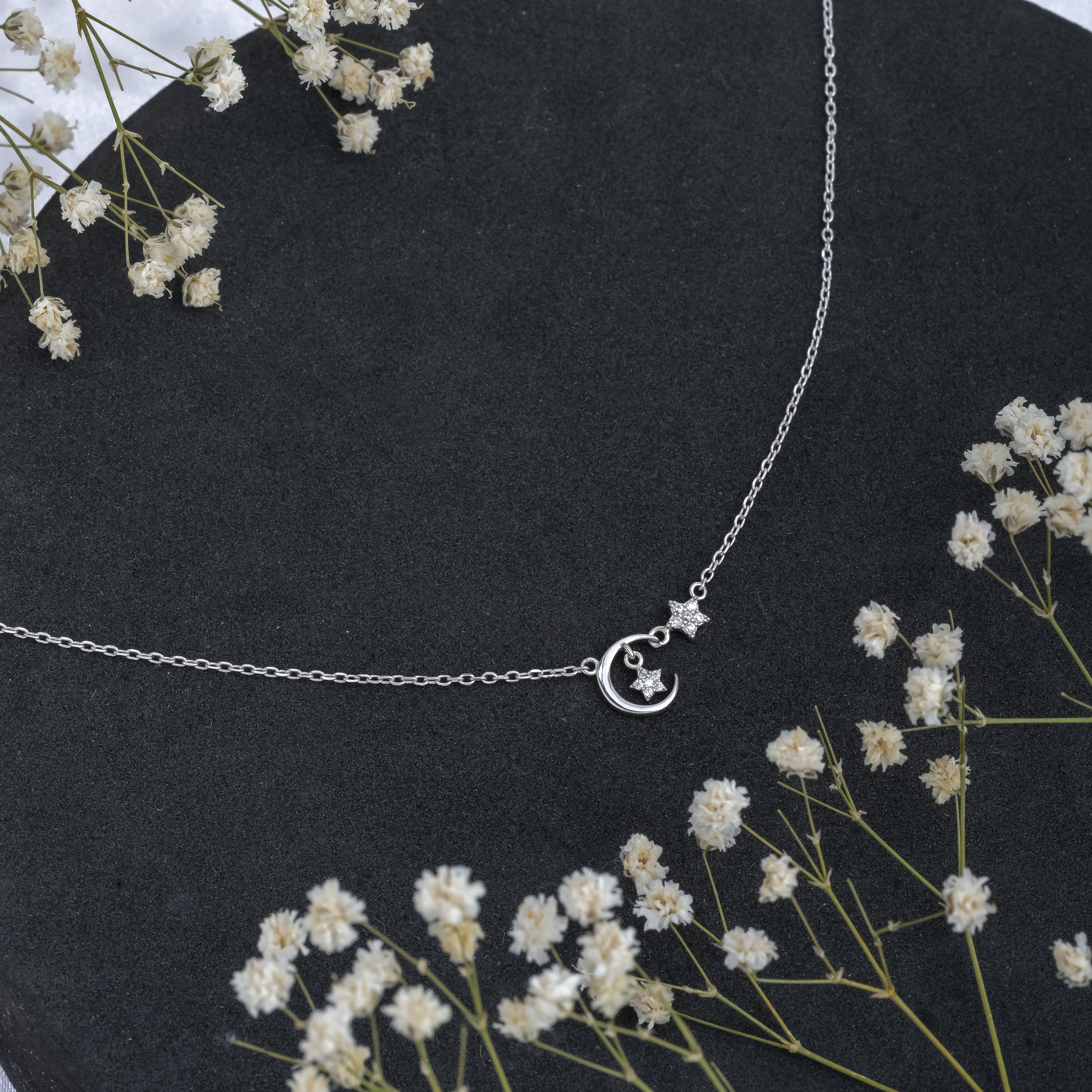 Crescent & Stars Silver Pendant