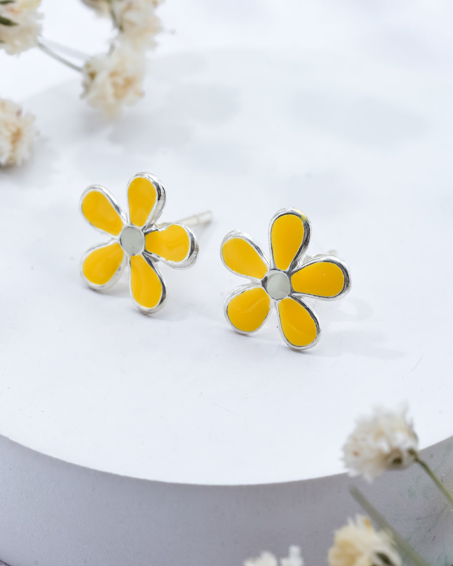 Sunshine Daisy Silver Studs