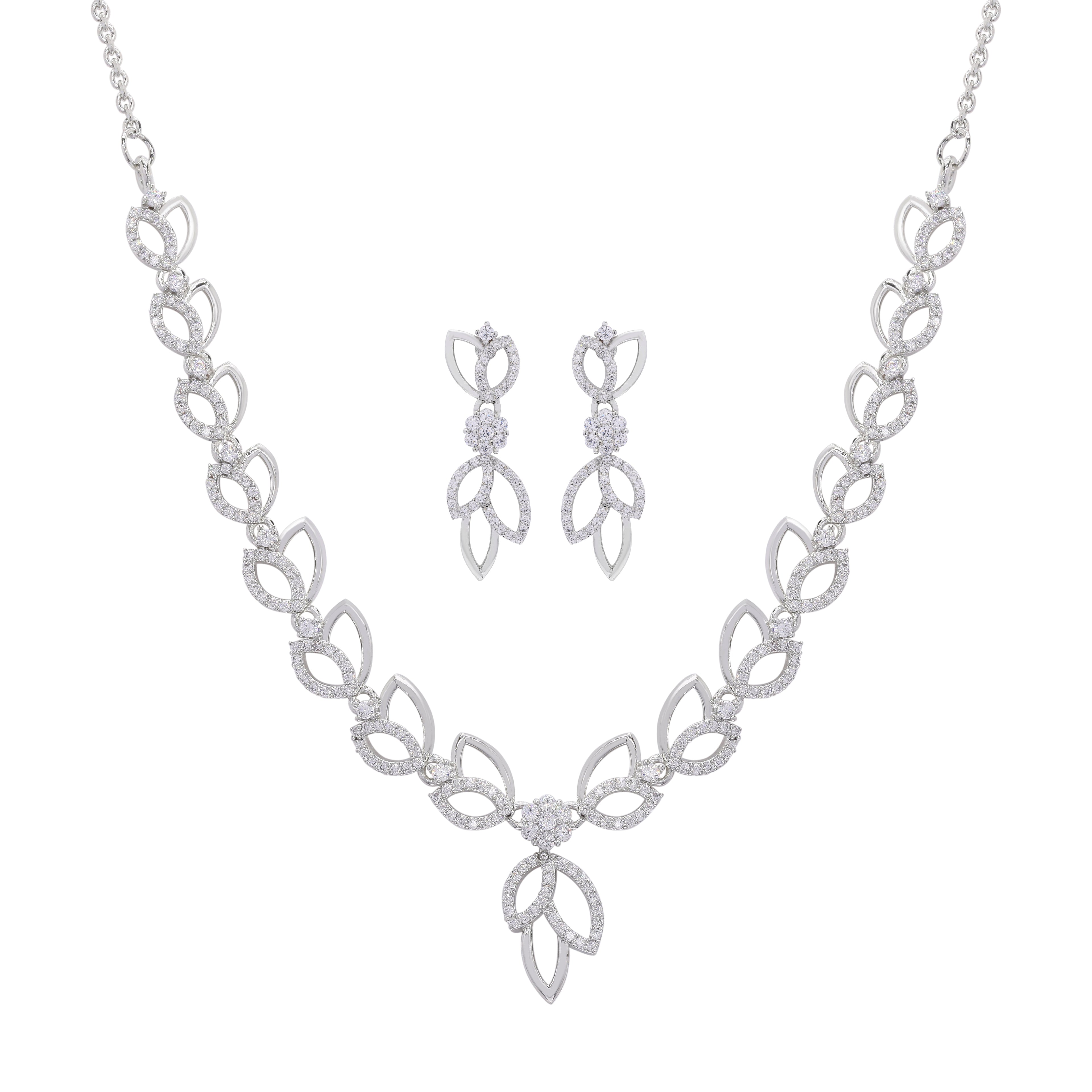 Leaflet Silver Necklace Set