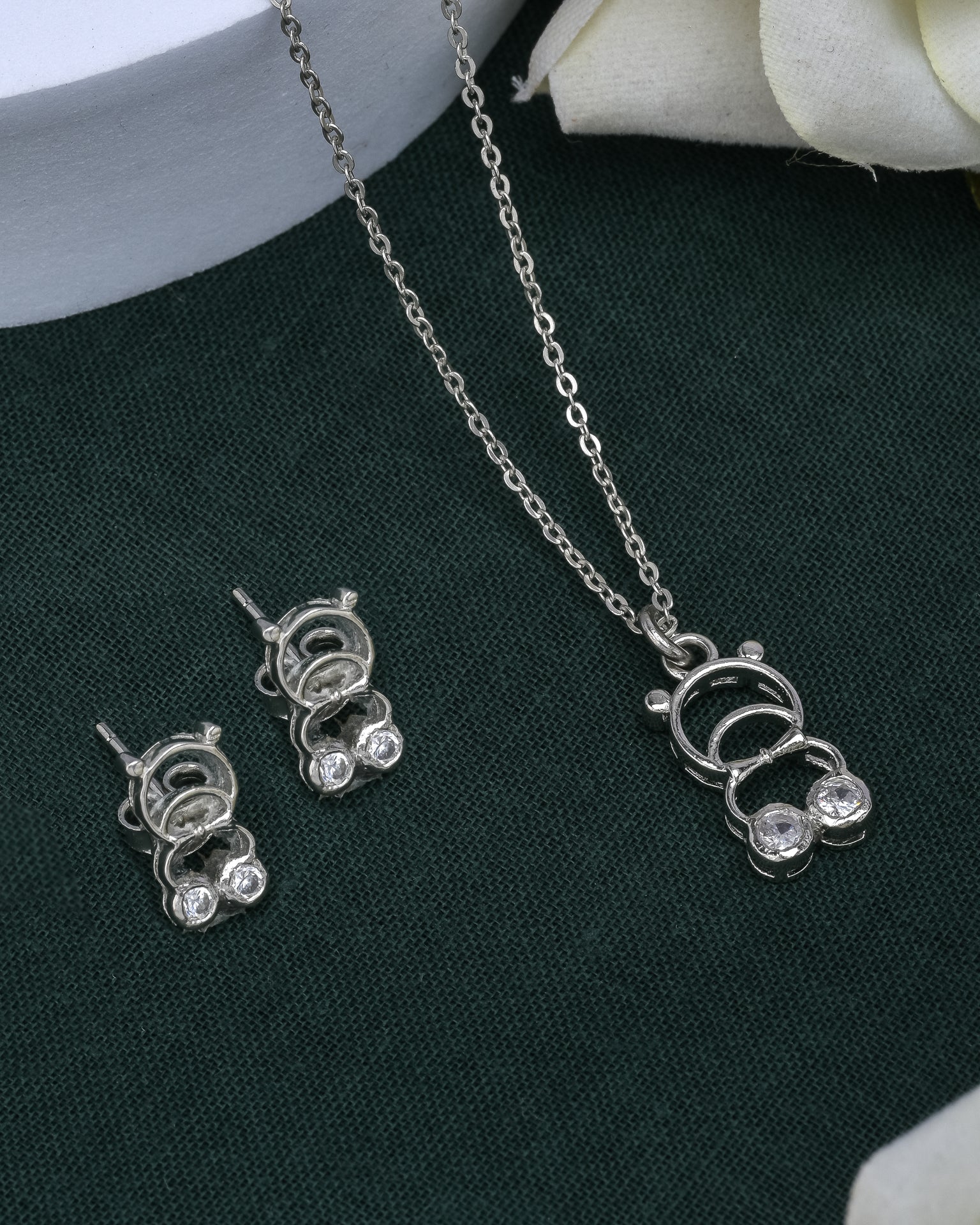 Teddy Bear Silver Pendant Set